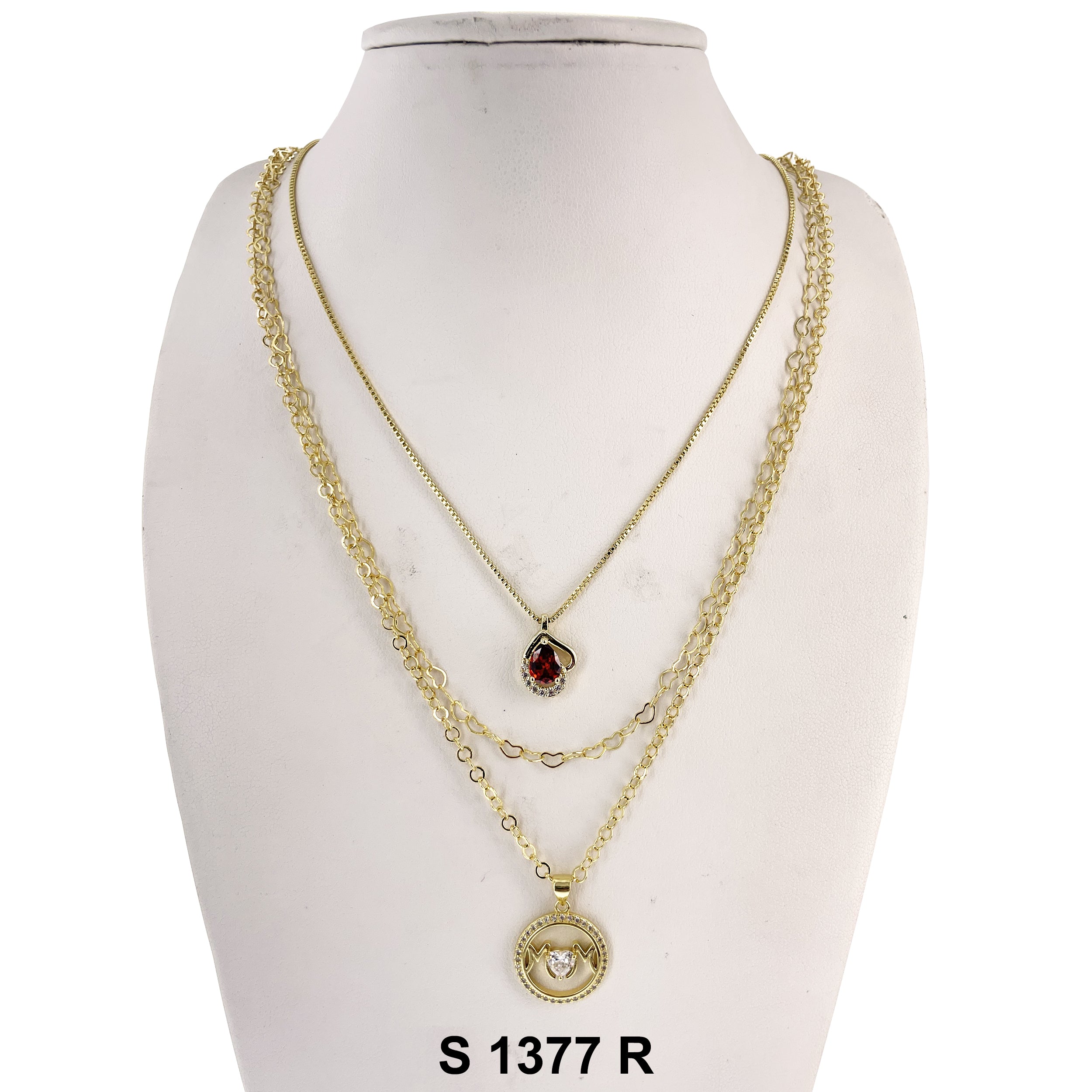 3-Layer Heart Stone Mom Necklace Set S 1377 R