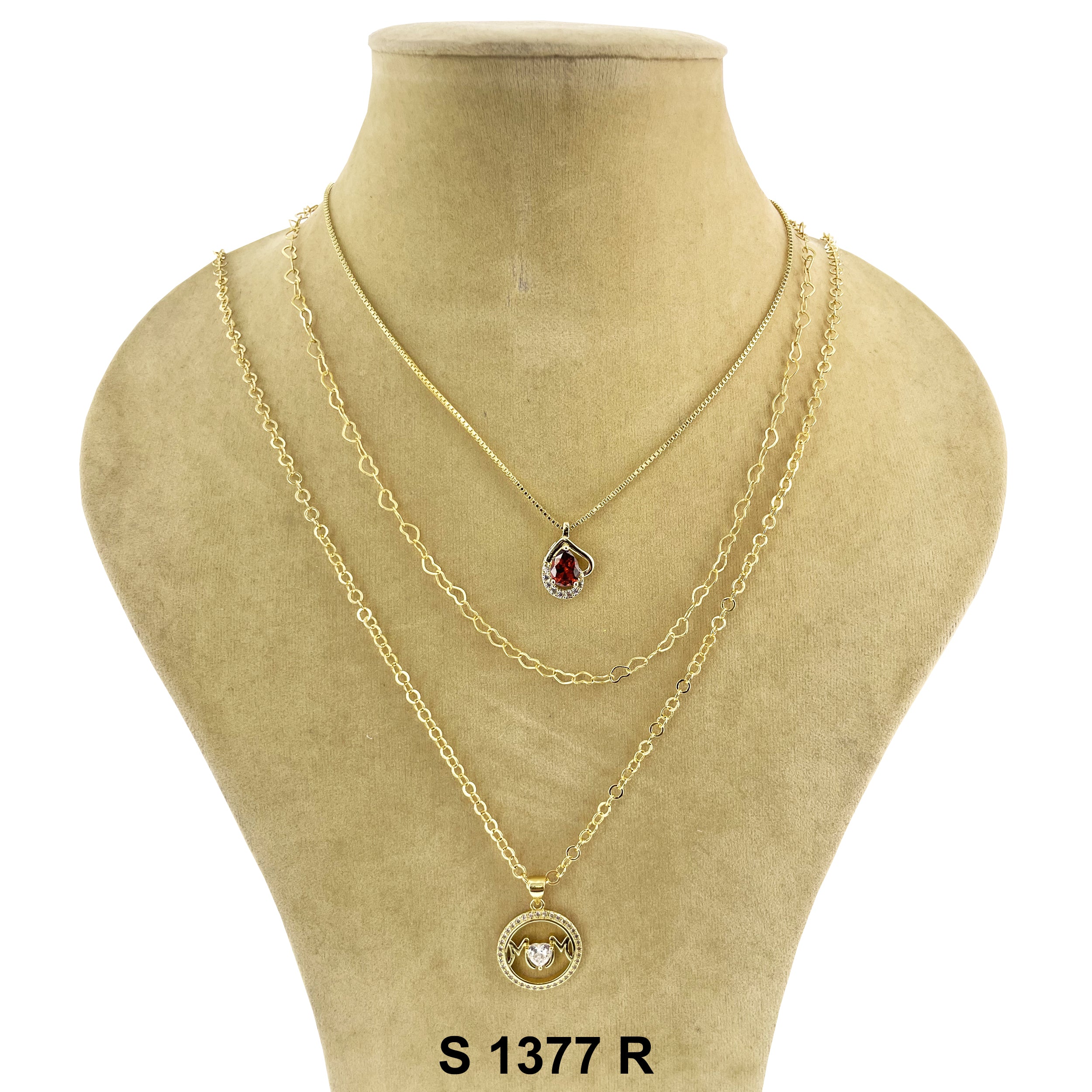 3-Layer Heart Stone Mom Necklace Set S 1377 R