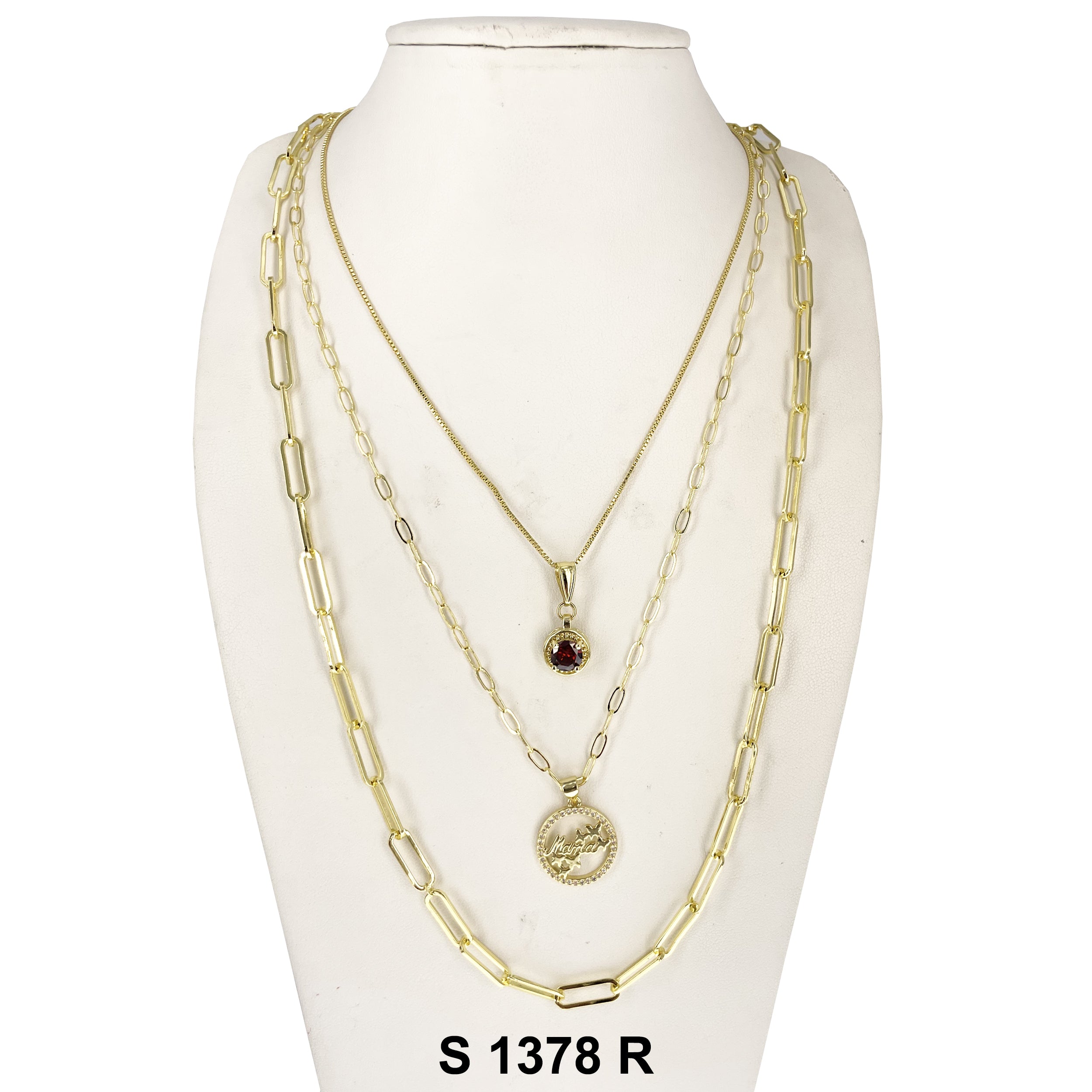 3-Layer Round Stone Mama Necklace Set S 1378 R