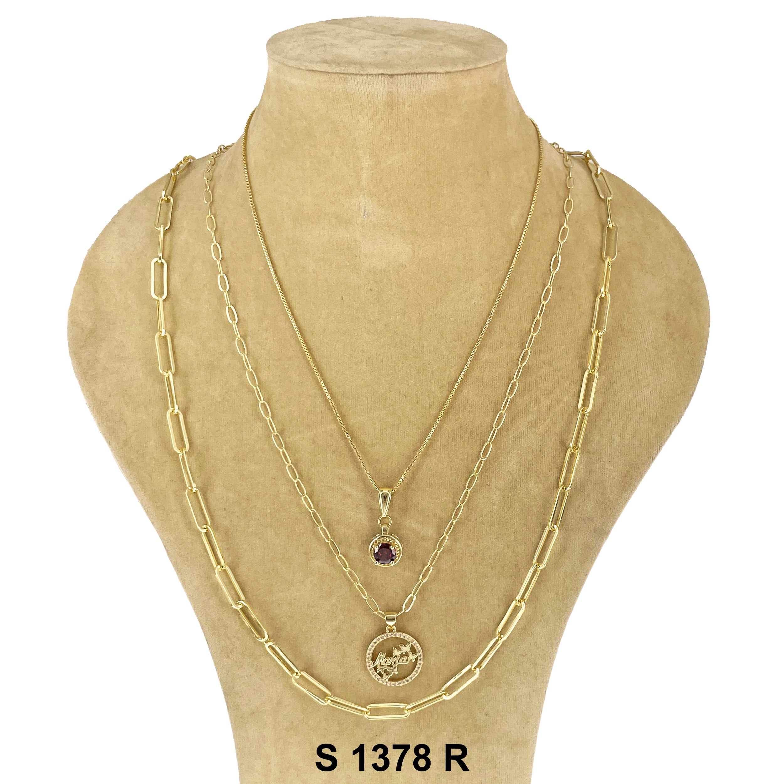 3-Layer Round Stone Mama Necklace Set S 1378 R