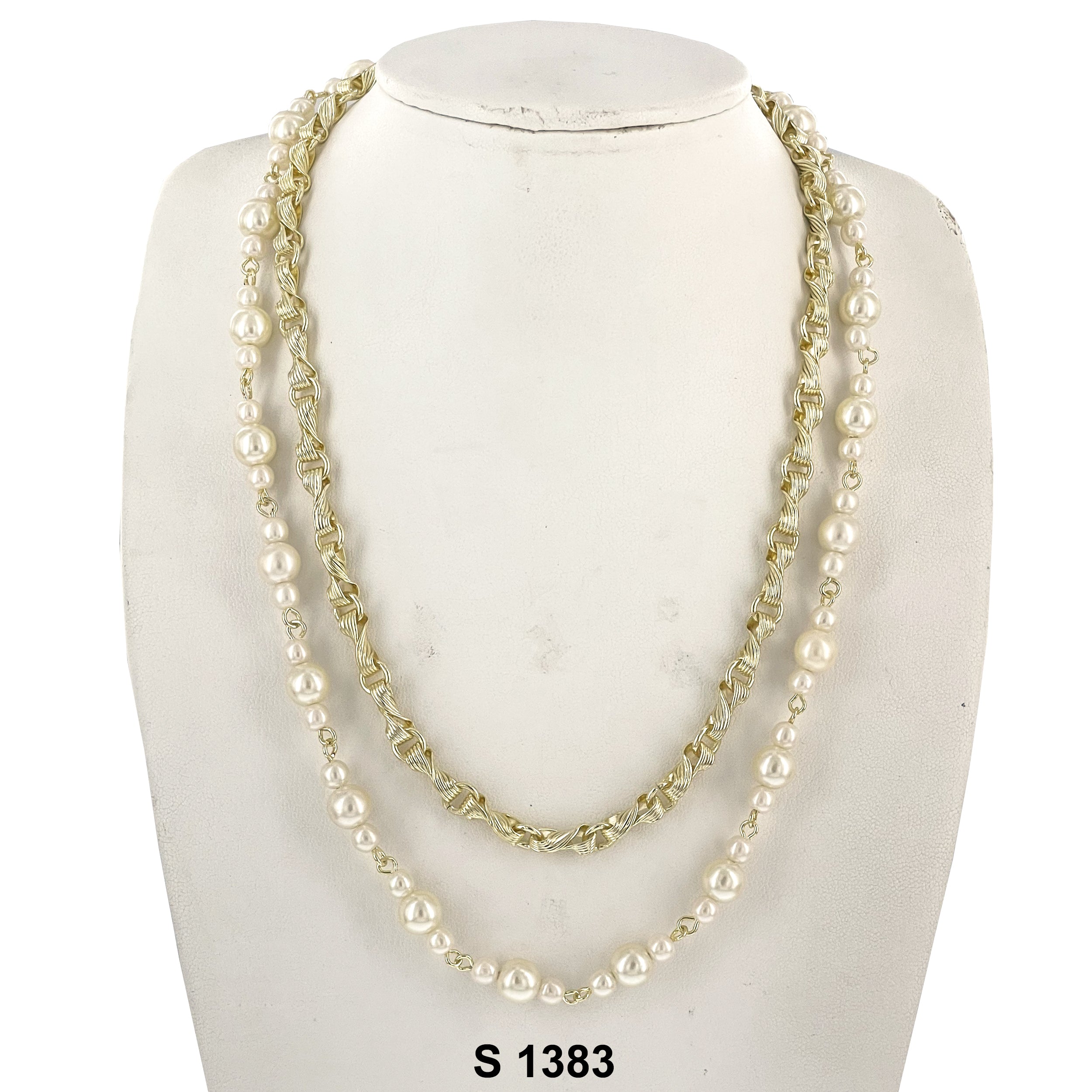 2-Layer Faux Pearl Necklace Set S 1383