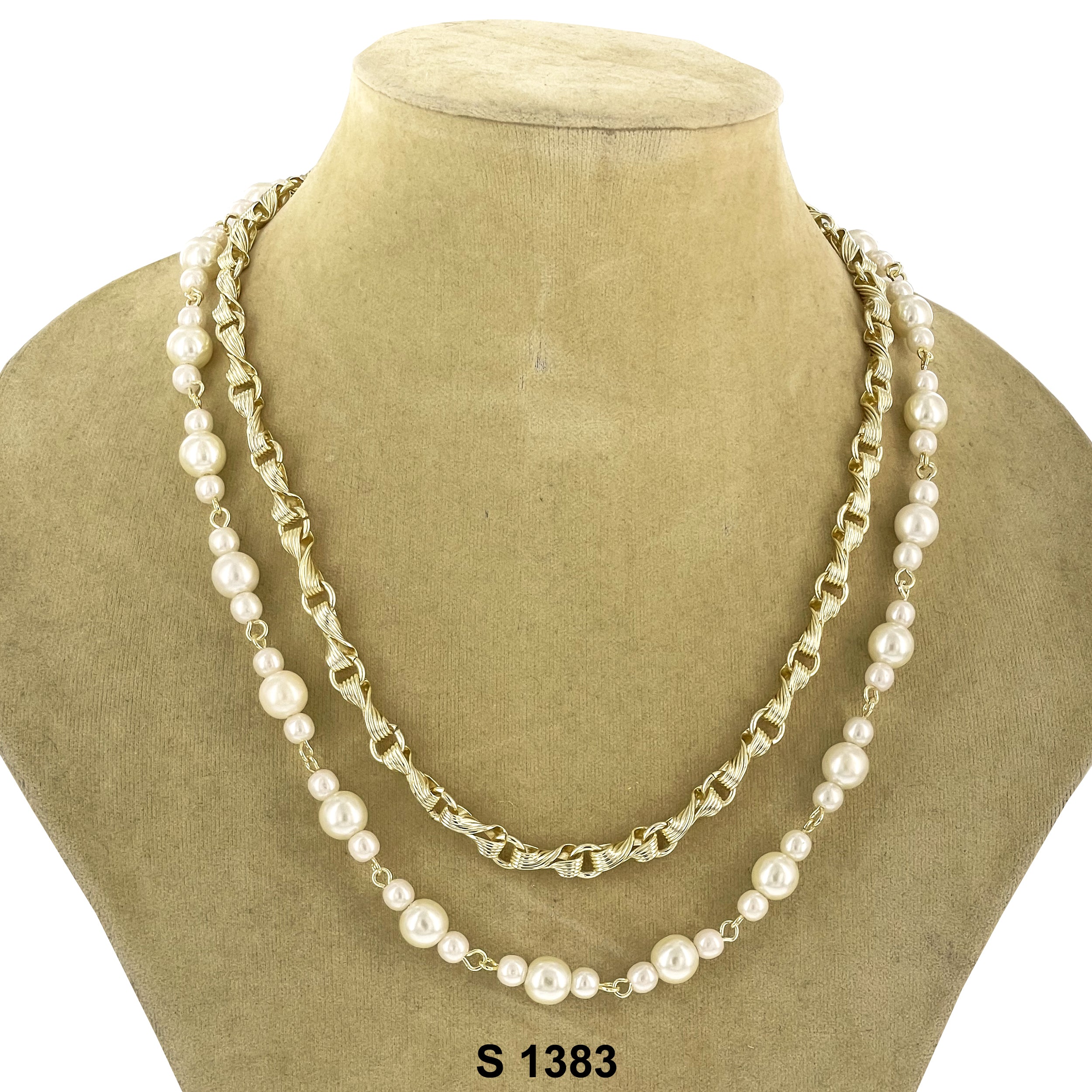 2-Layer Faux Pearl Necklace Set S 1383