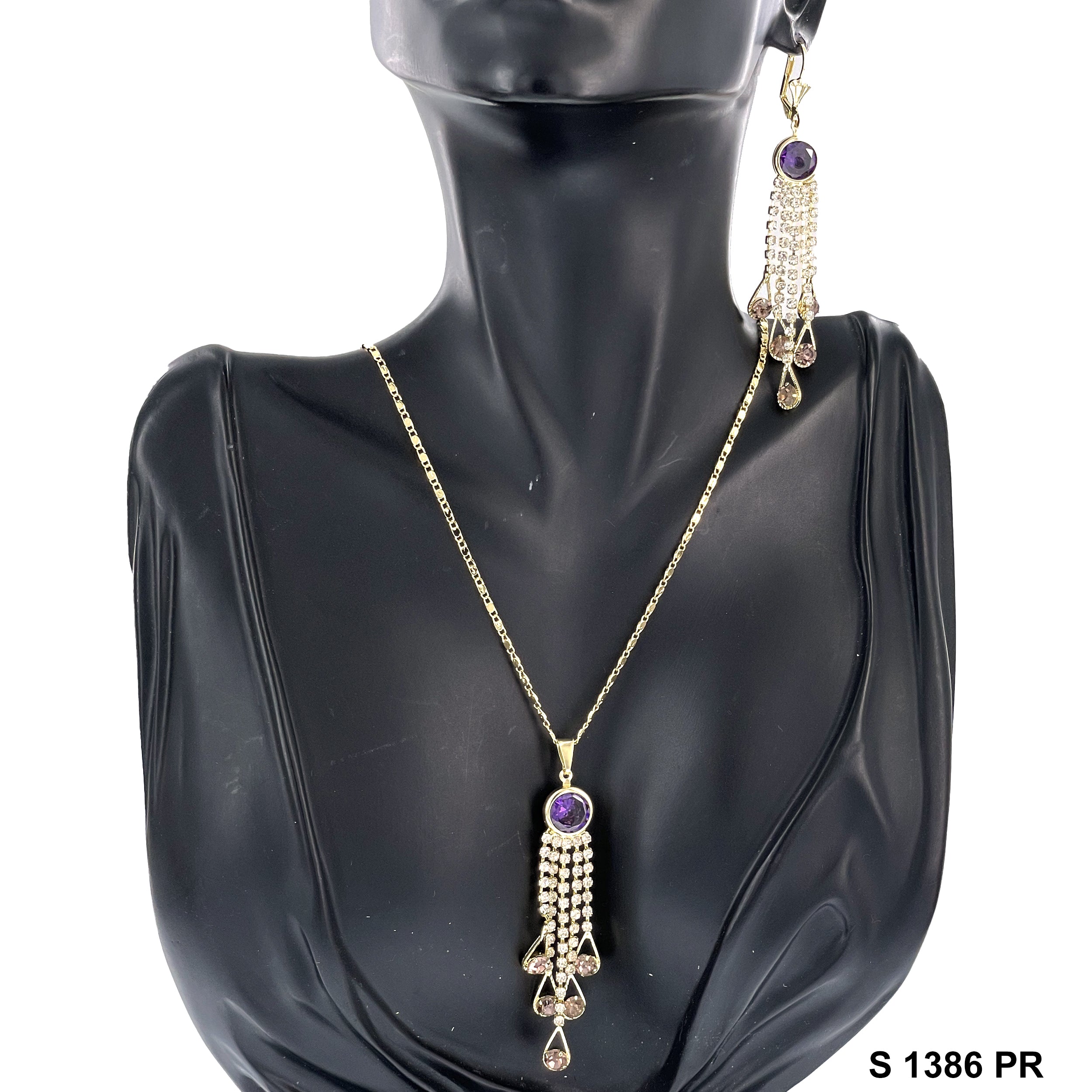 Chandelier Round Stoned Necklace Set S 1386 PR