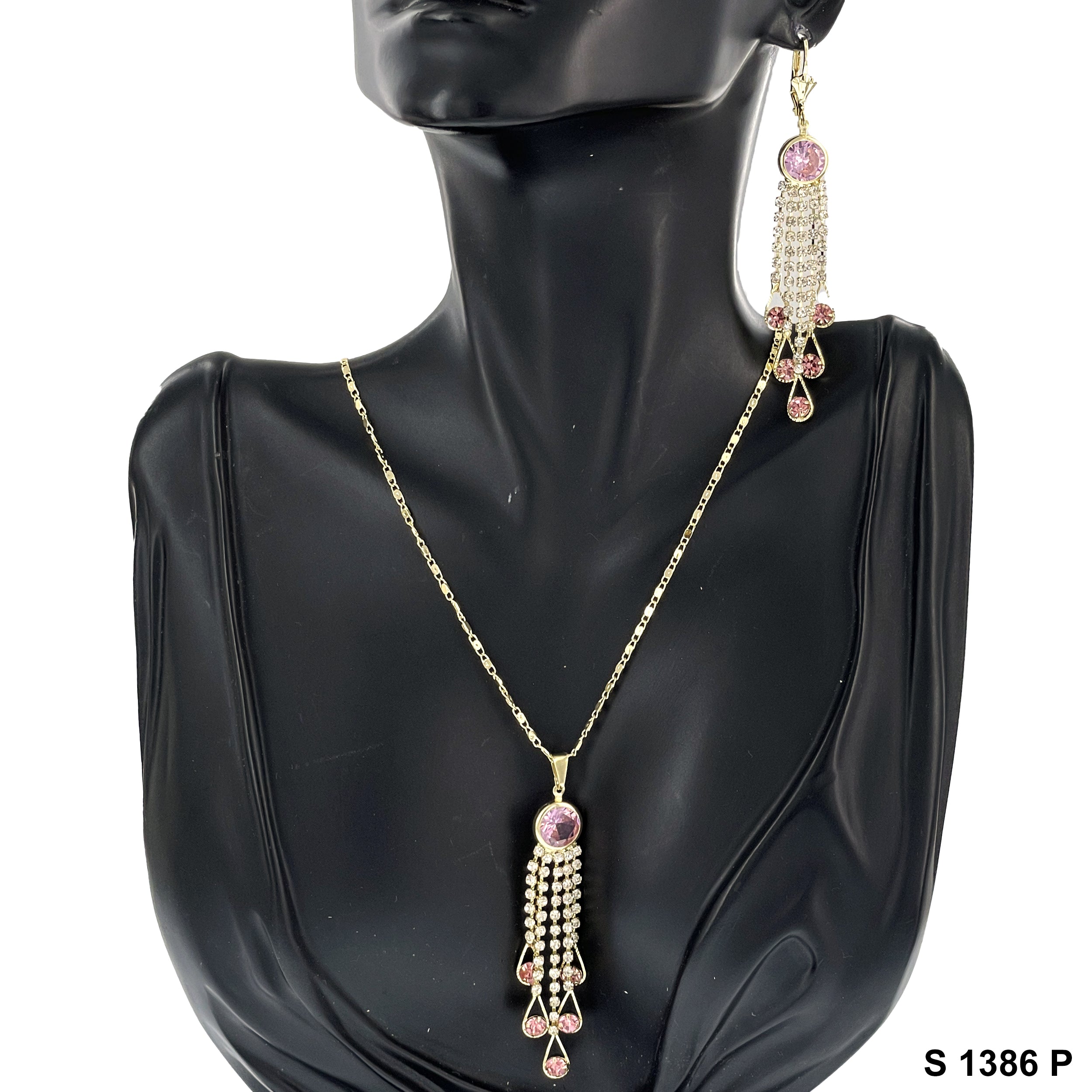 Chandelier Round Stoned Necklace Set S 1386 P