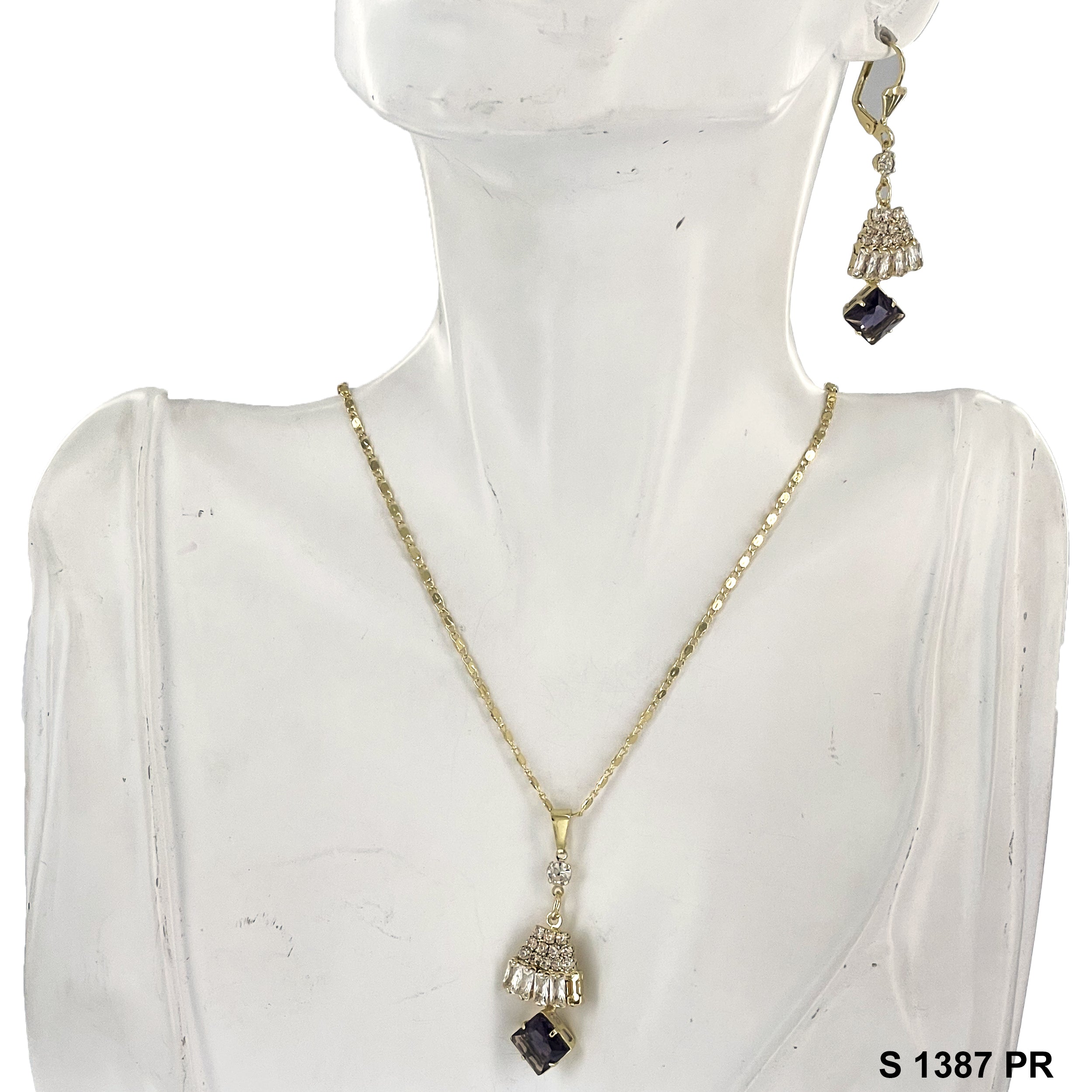 Skirt Shaped Diamond Stoned Necklace Set S 1387 PR