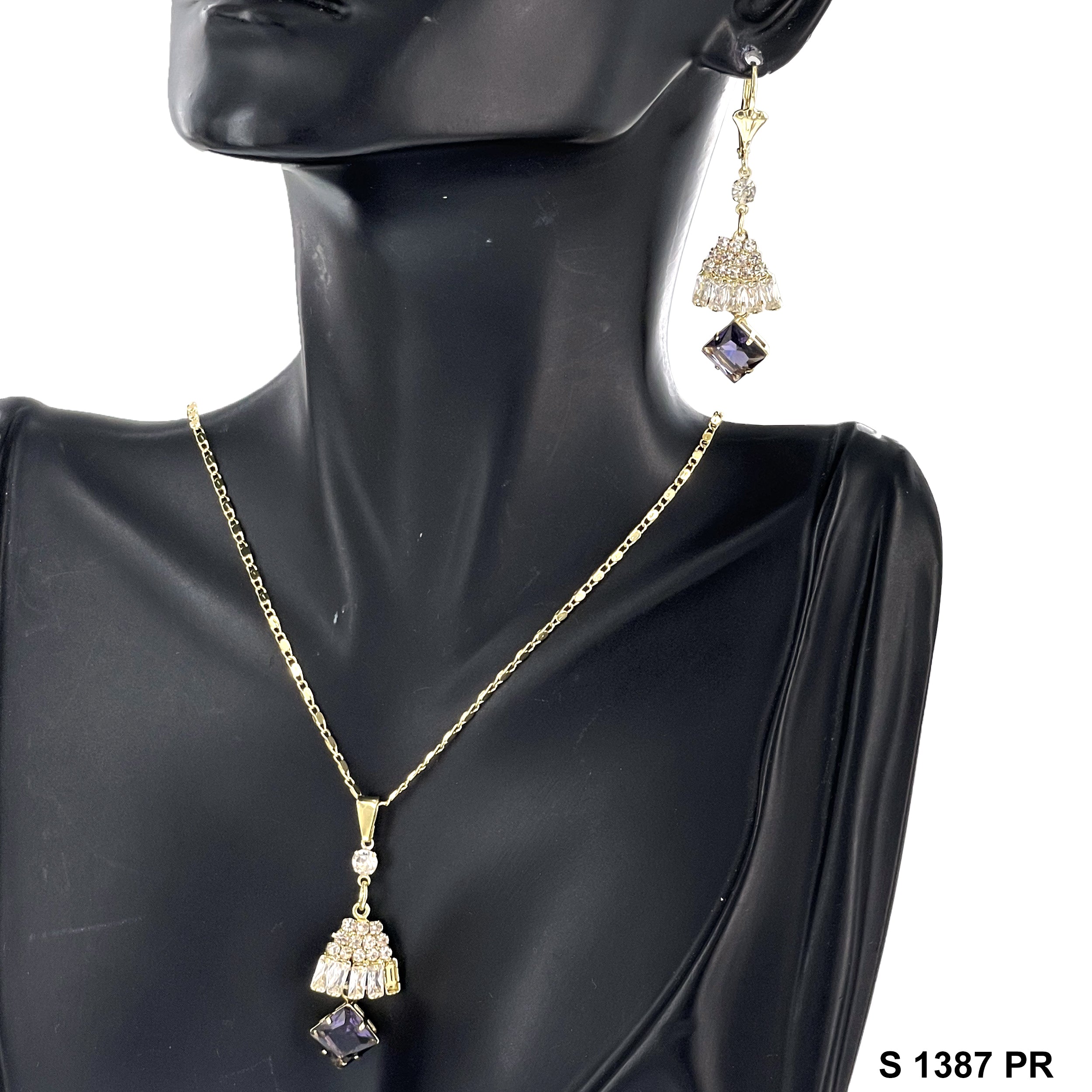 Skirt Shaped Diamond Stoned Necklace Set S 1387 PR