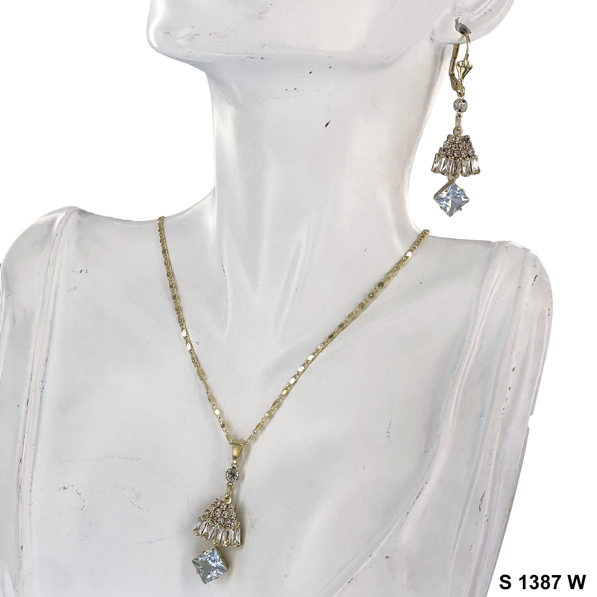 Skirt Shaped Diamond Stoned Necklace Set S 1387 W