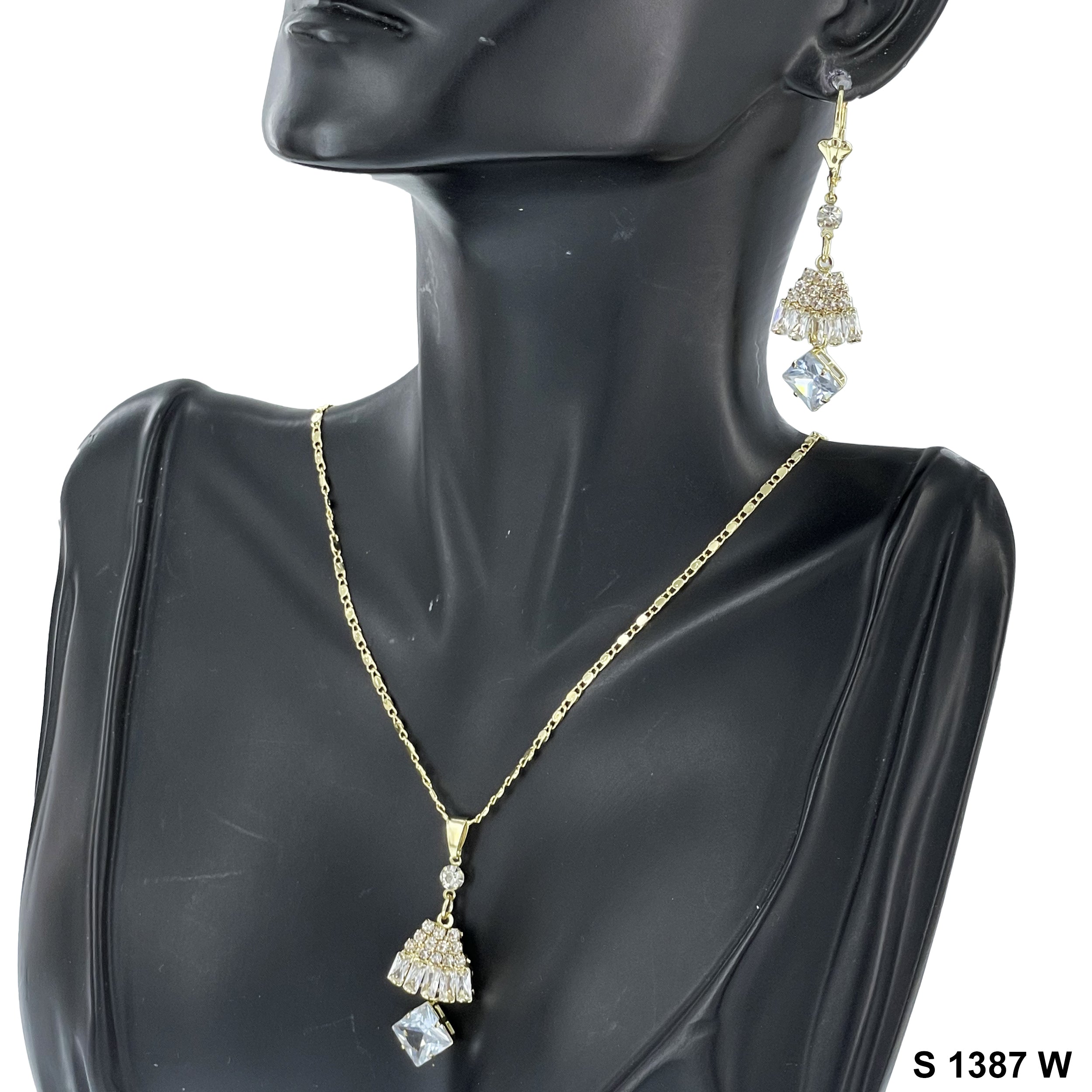 Skirt Shaped Diamond Stoned Necklace Set S 1387 W