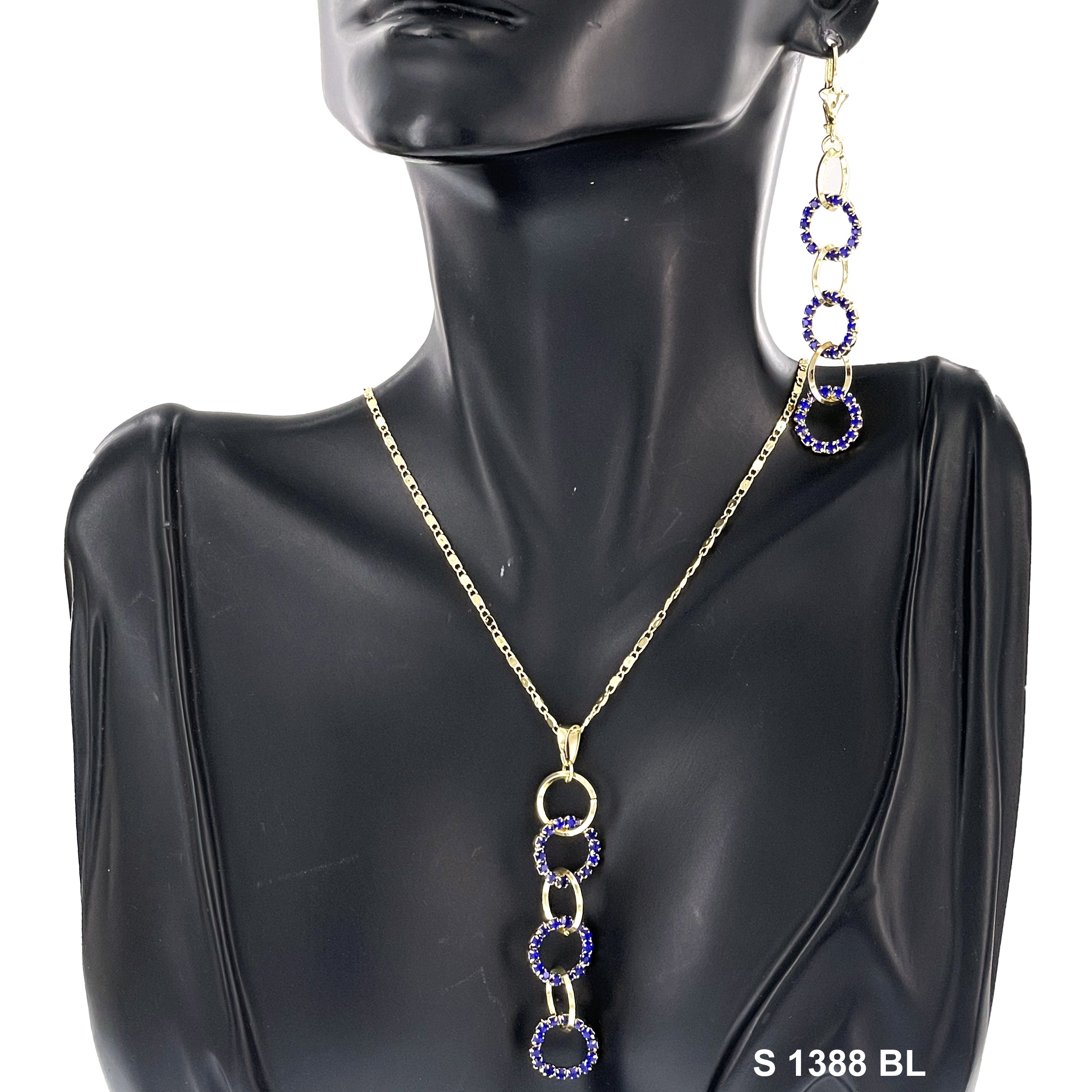 3-Rings Stoned Necklace Set S 1388 BL