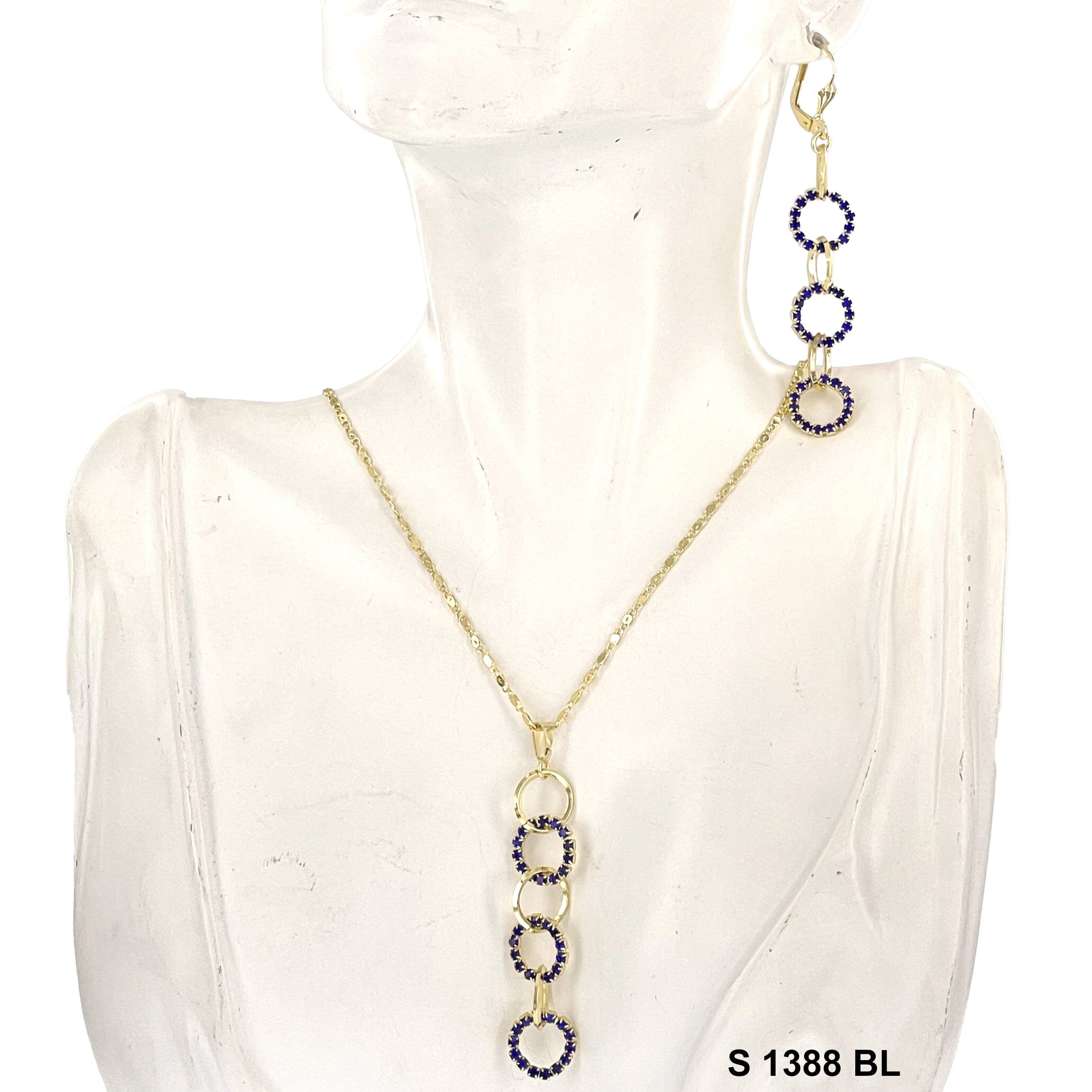 3-Rings Stoned Necklace Set S 1388 BL