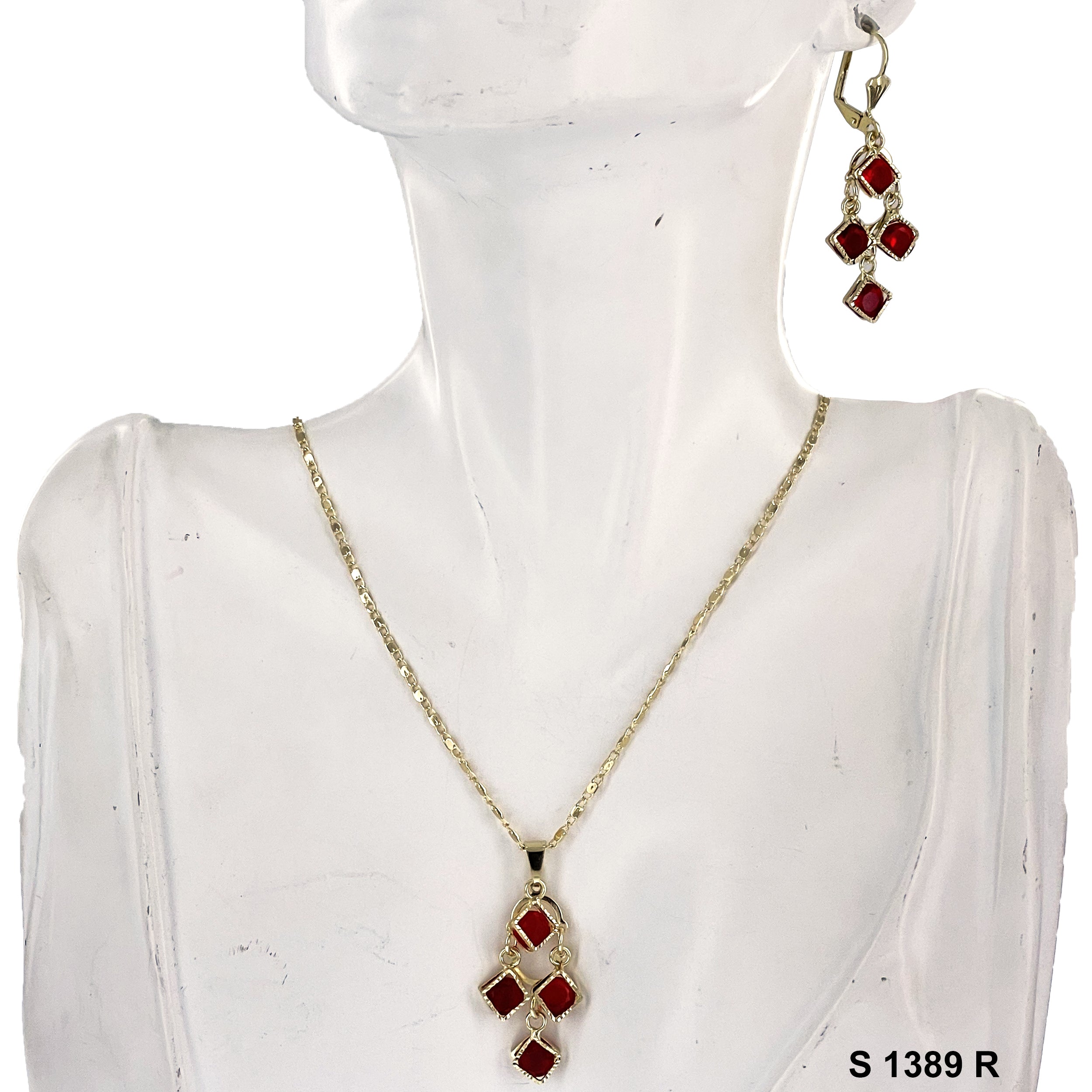 Dangling Square Stone Necklace Set S 1389 R