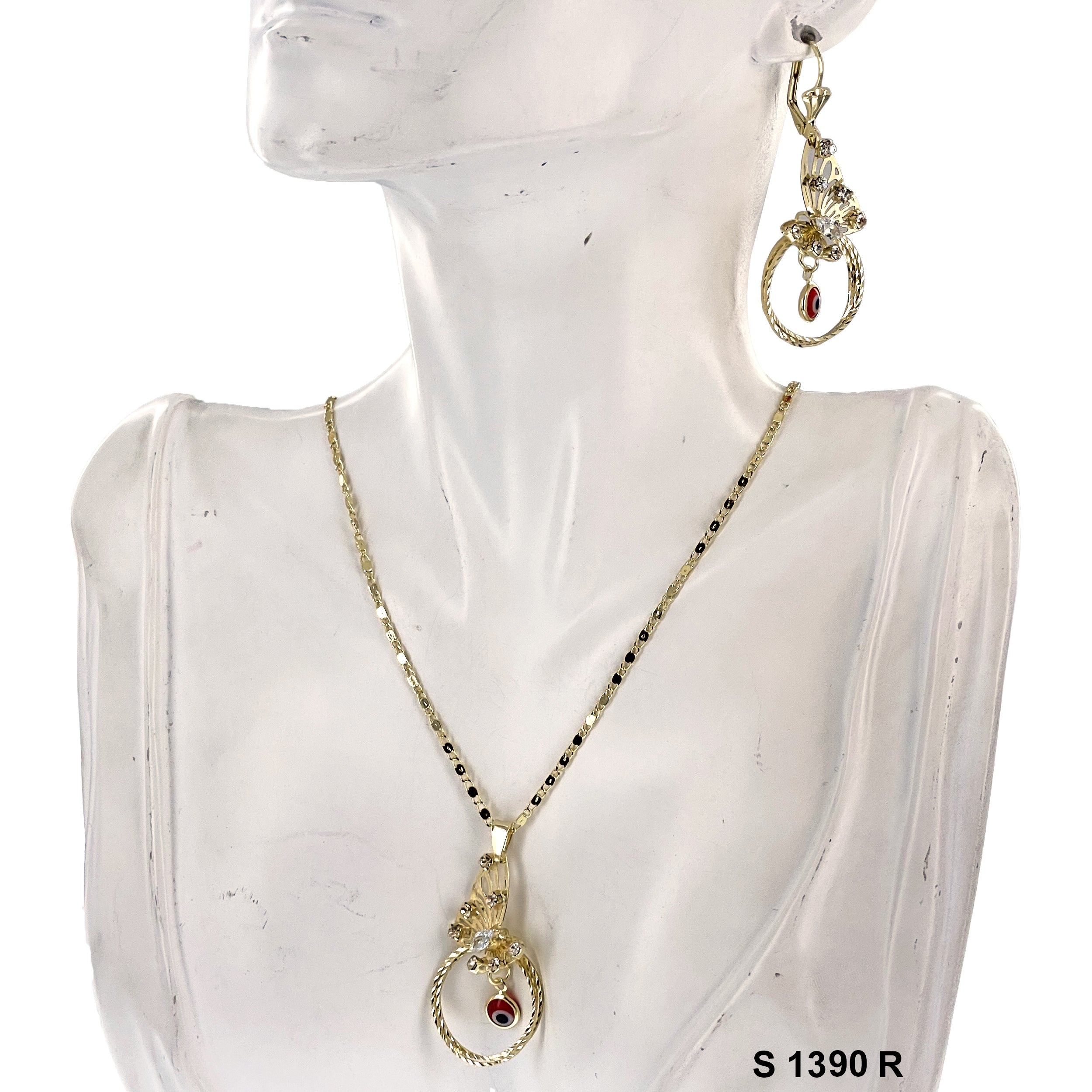 Evil Eye Butterfly Stoned Necklace Set S 1390 R