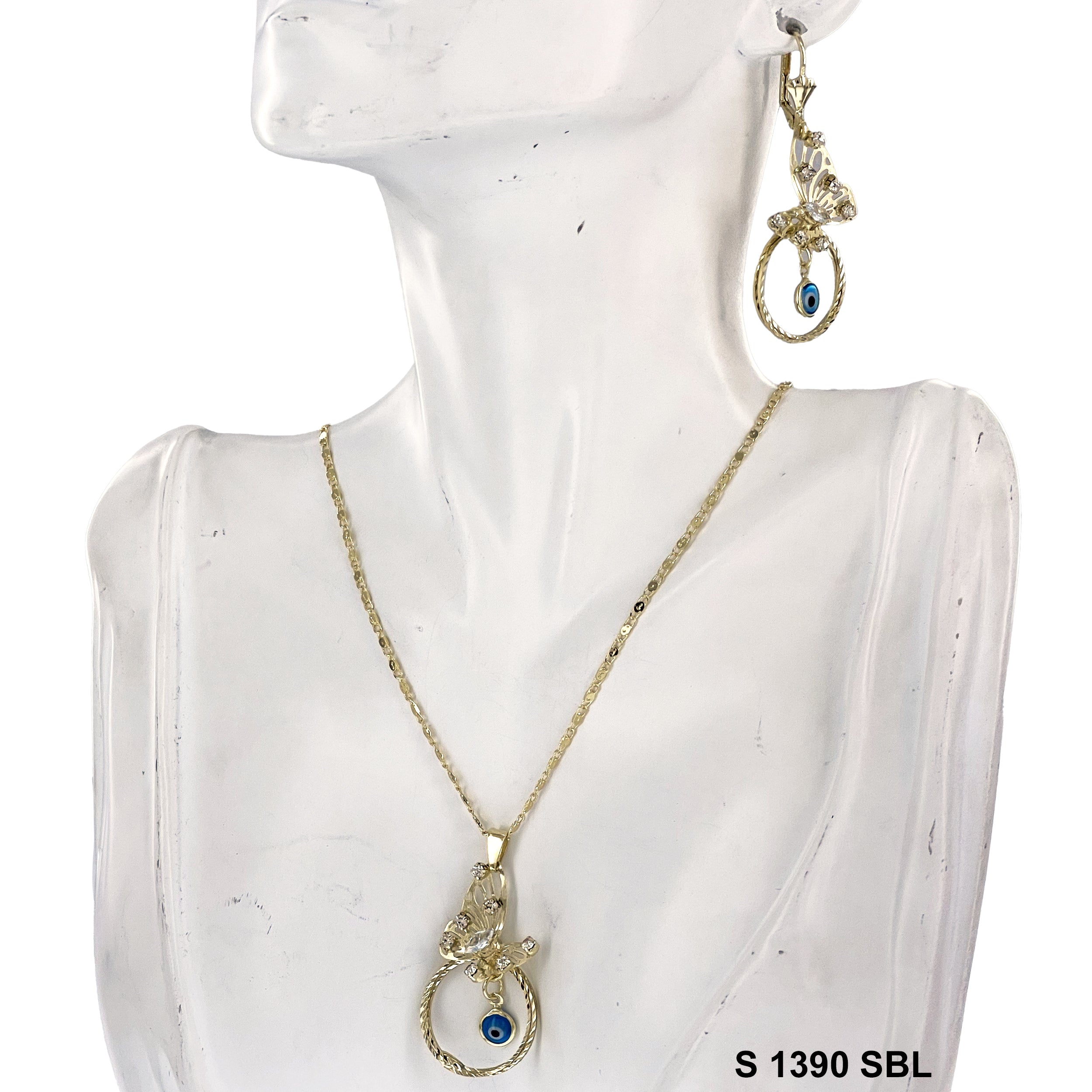 Evil Eye Butterfly Stoned Necklace Set S 1390 SBL