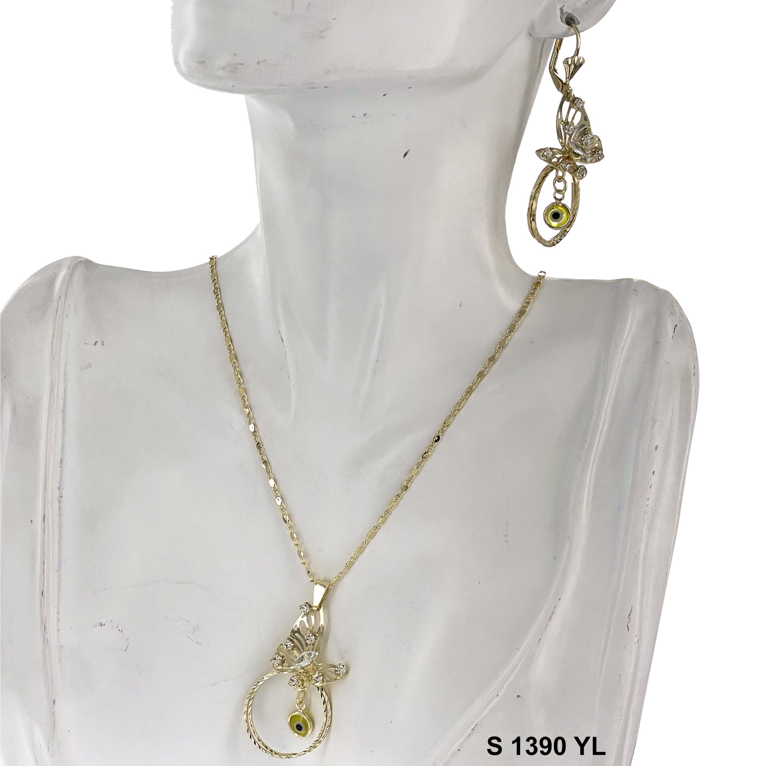 Evil Eye Butterfly Stoned Necklace Set S 1390 YL