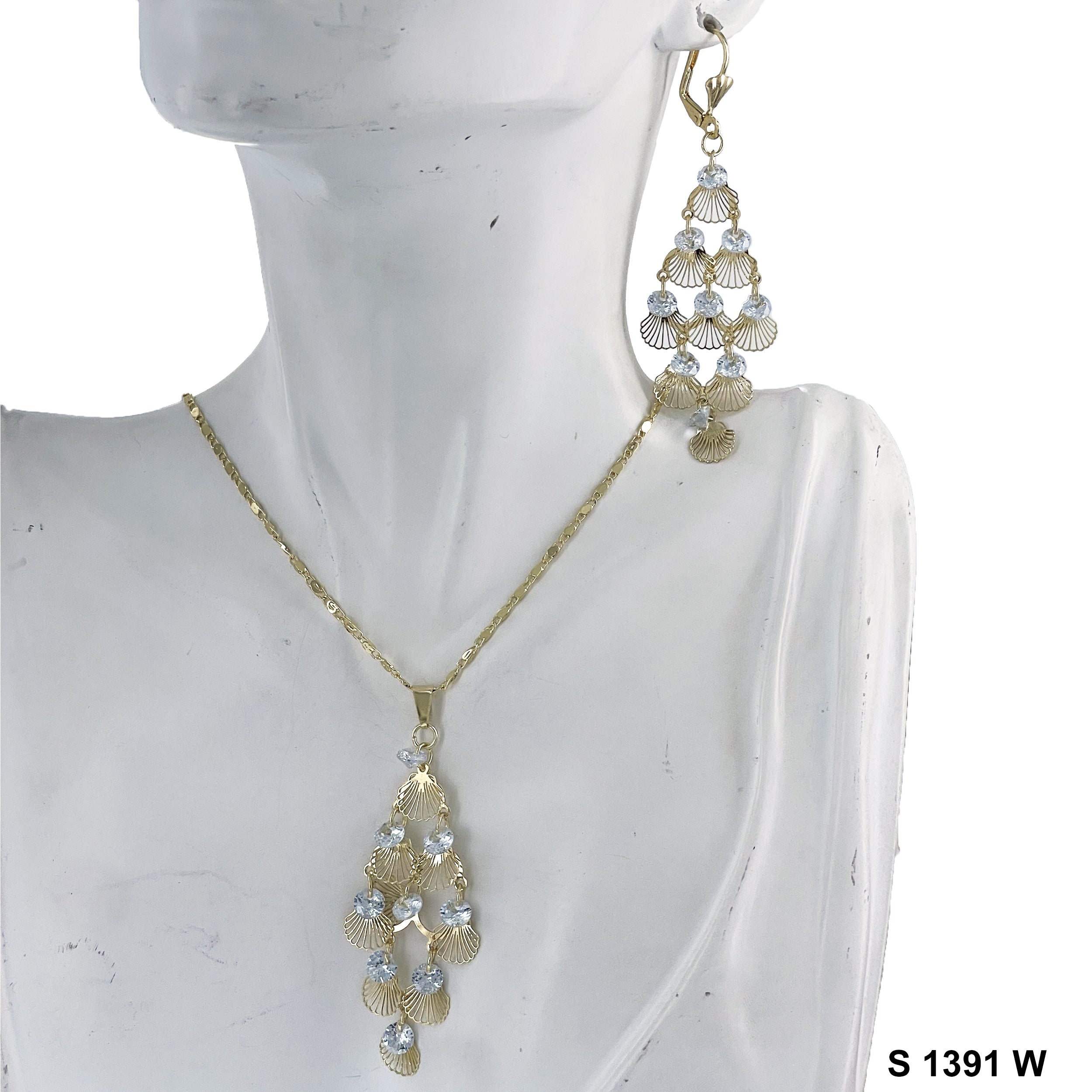 Clamshell Stoned Necklace Set S 1391 W