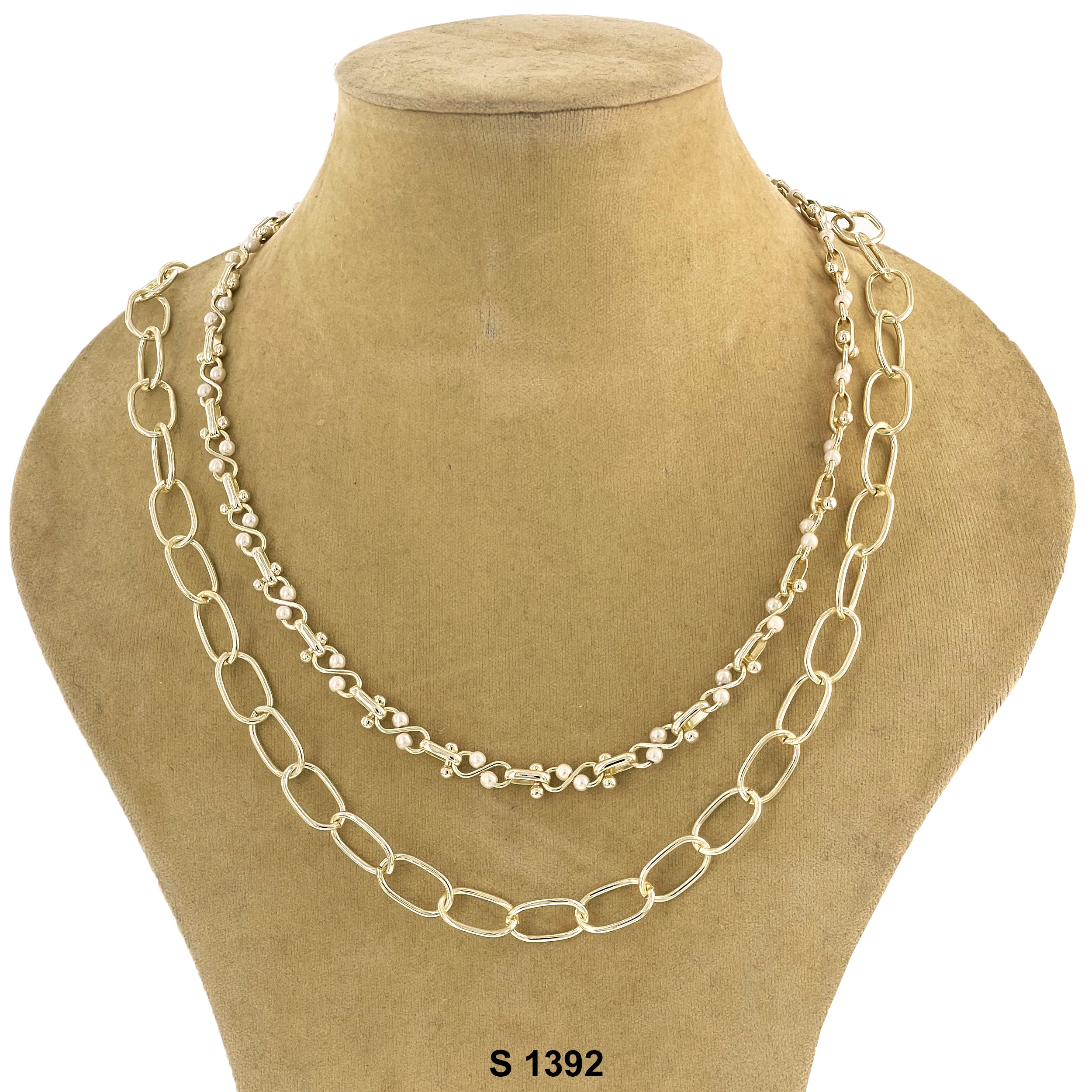 2-Layer Faux Pearl Necklace Set S 1392