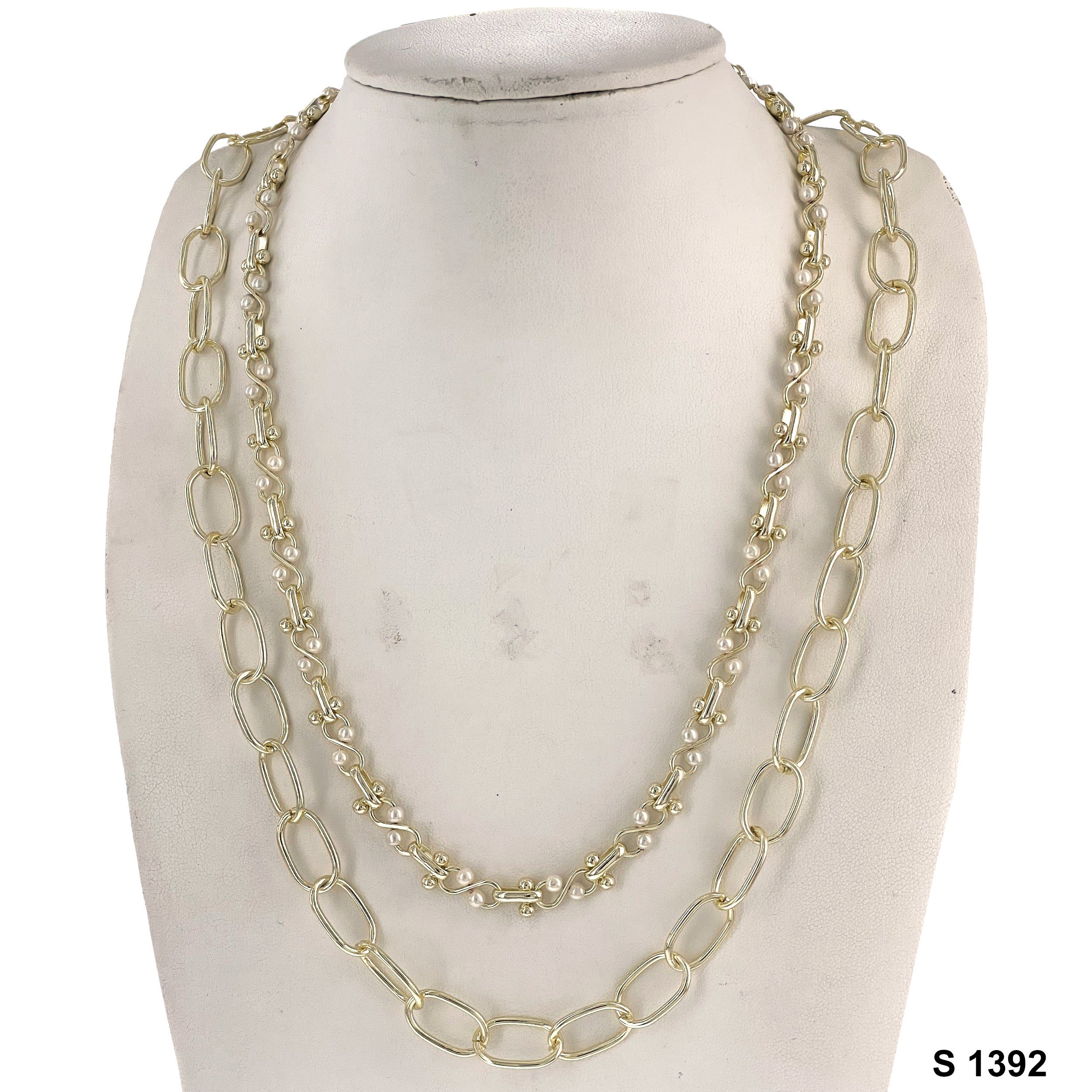 2-Layer Faux Pearl Necklace Set S 1392