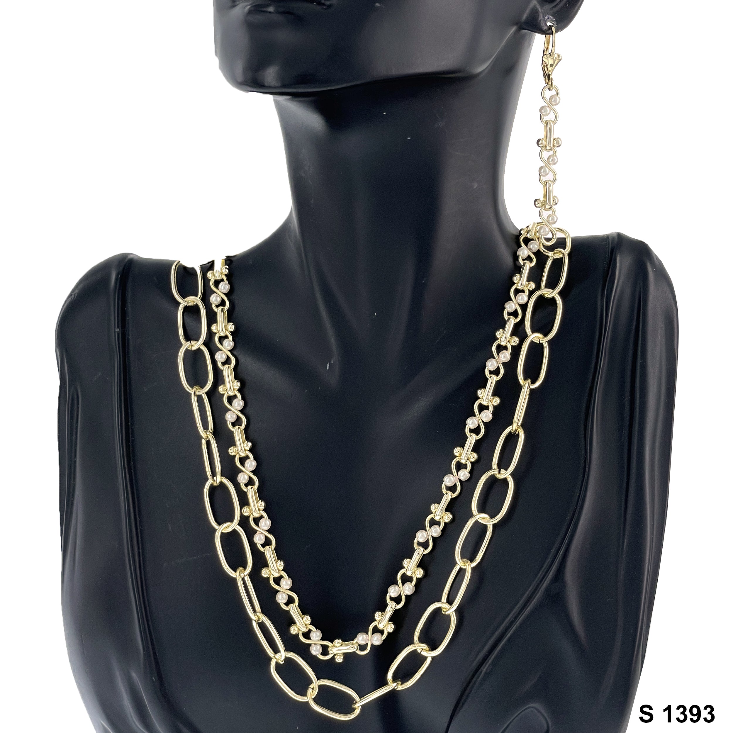 2-Layer Faux Pearl Earring Necklace Set S 1393