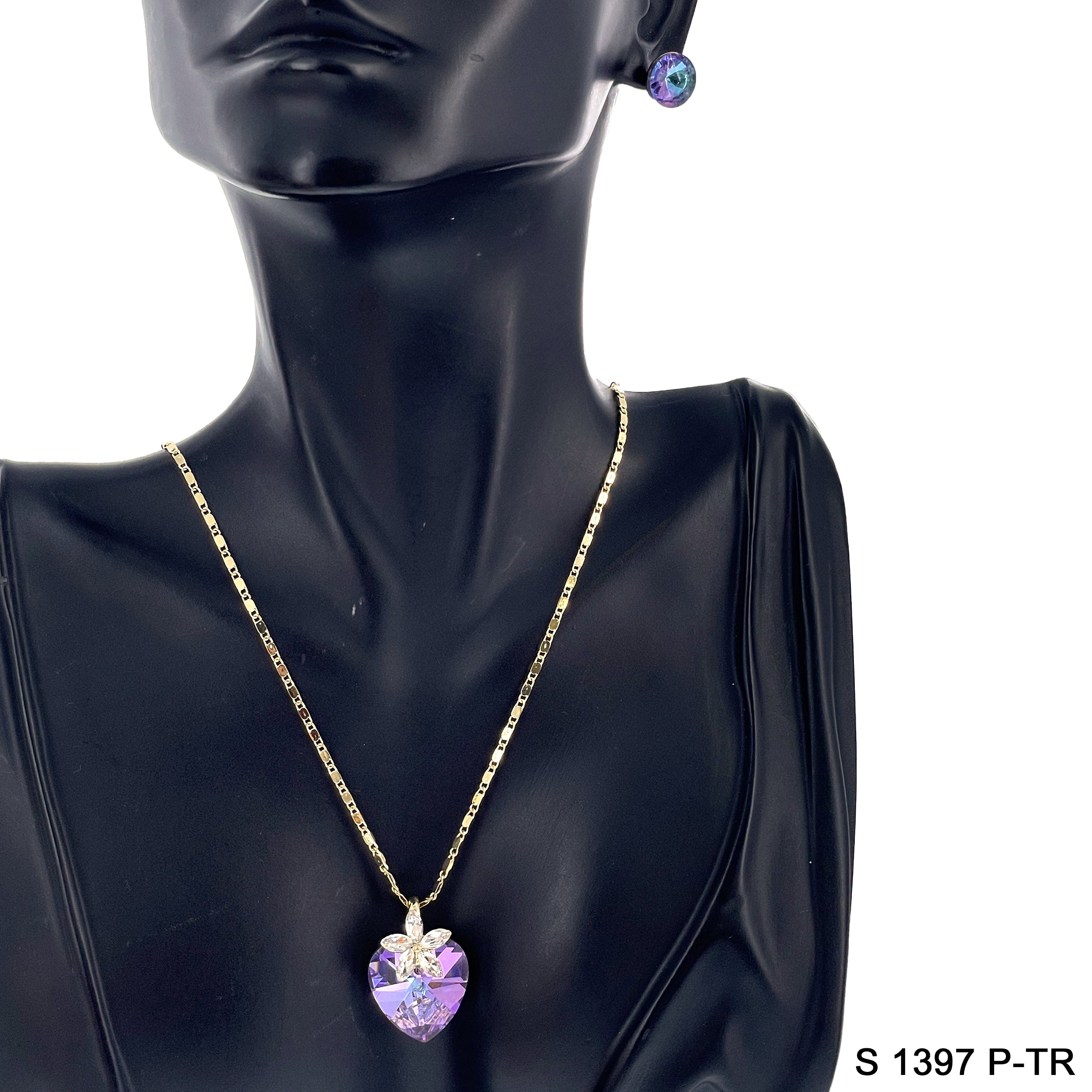 Heart Flower Pendant Necklace Set S 1397 P-TR