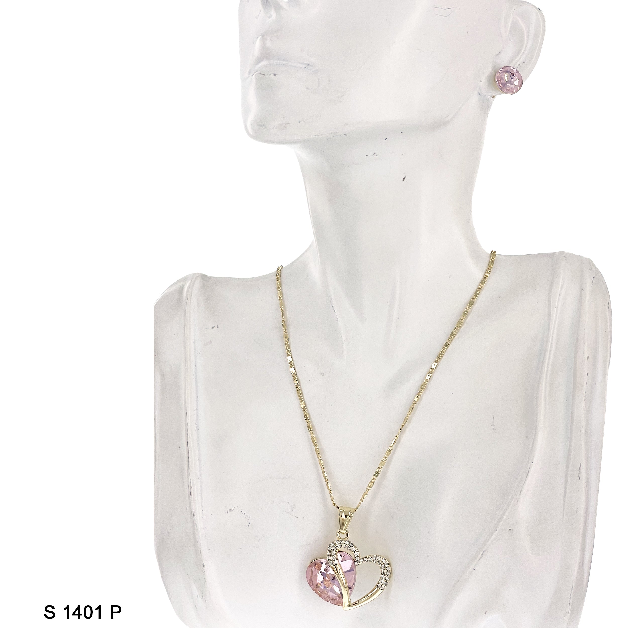 Double Heart Pendant Necklace Set S 1401 P