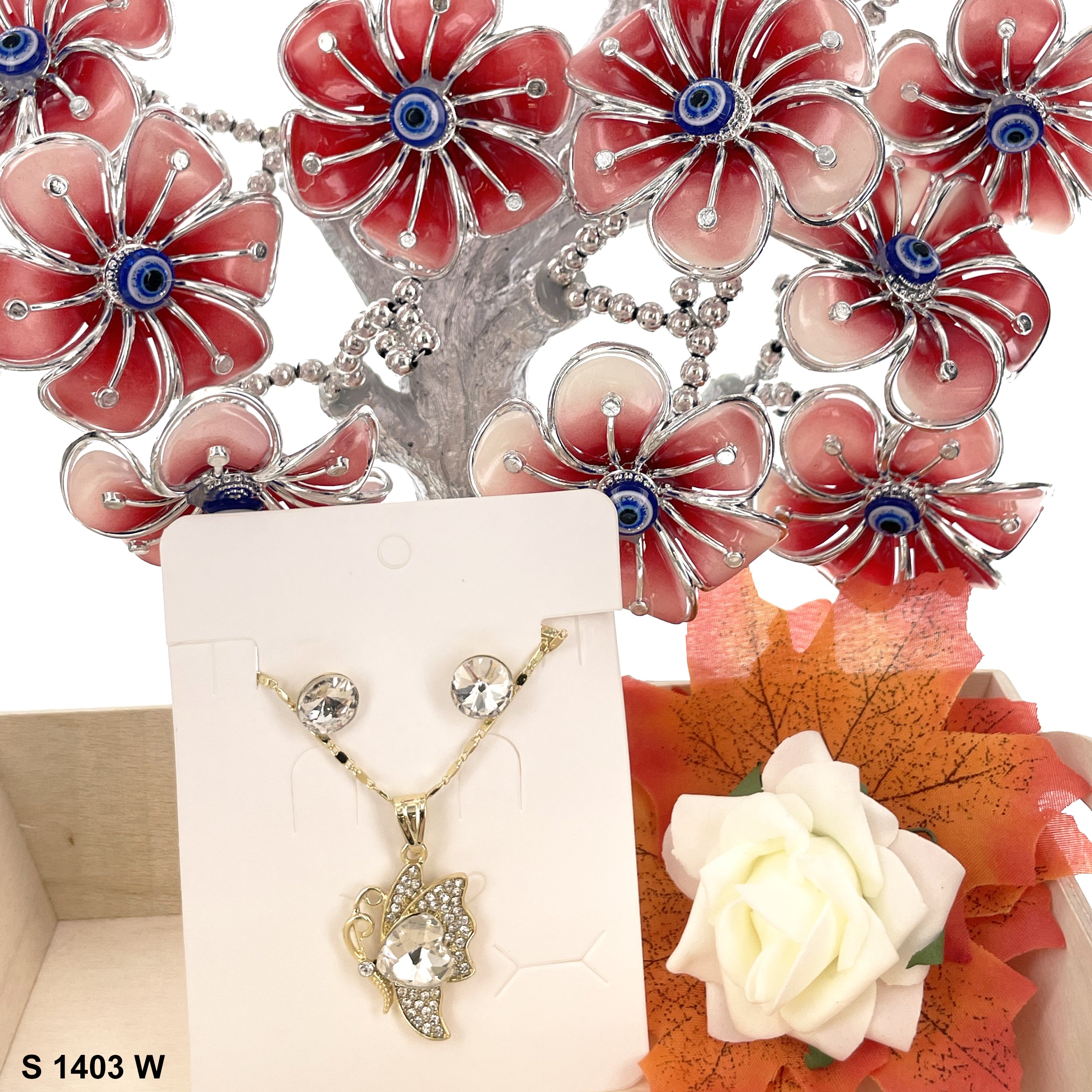 Butterfly Heart Pendant Necklace Set S 1403 W