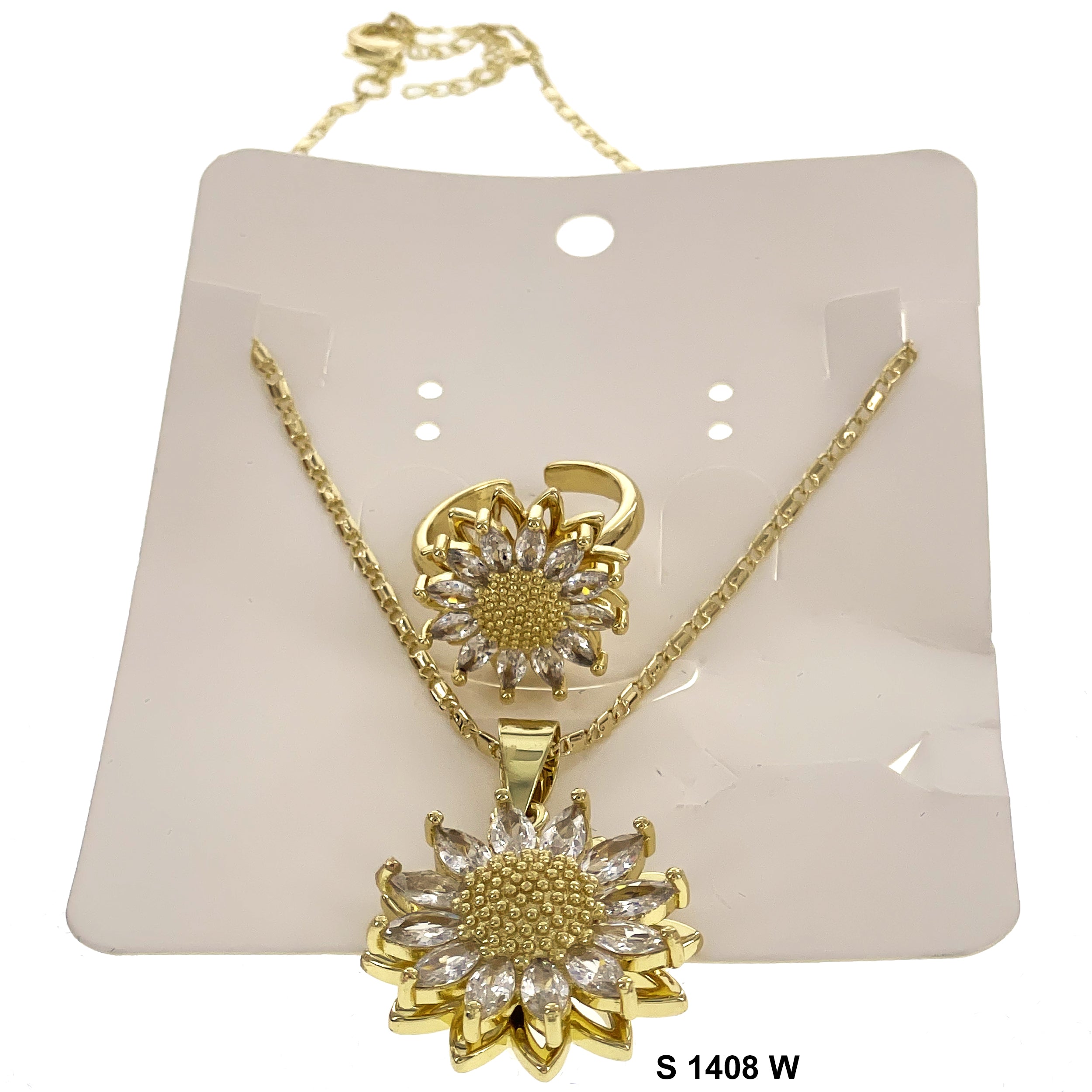 Spinning Top Sunflower Pendant And Ring Necklace Set S 1408 W