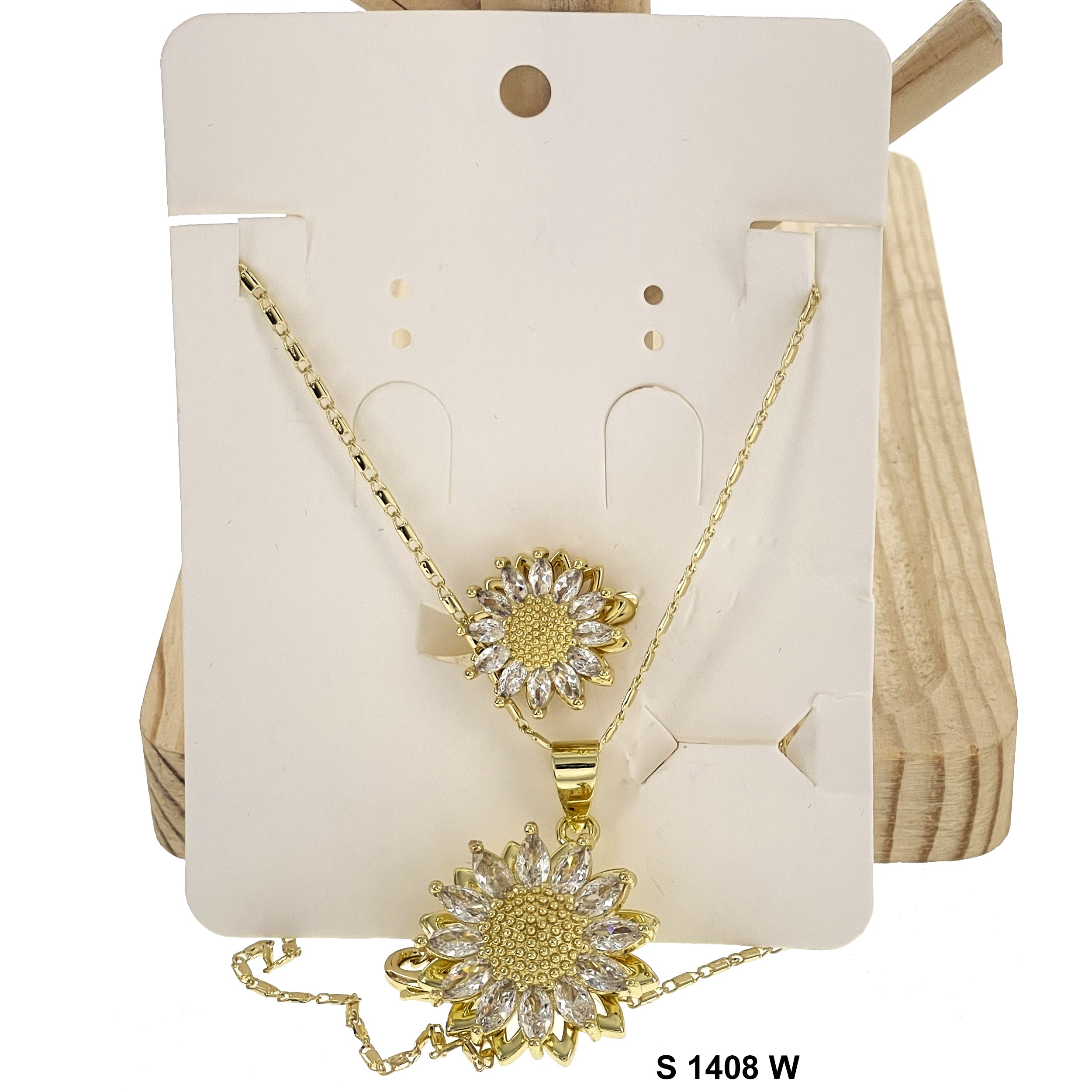 Spinning Top Sunflower Pendant And Ring Necklace Set S 1408 W