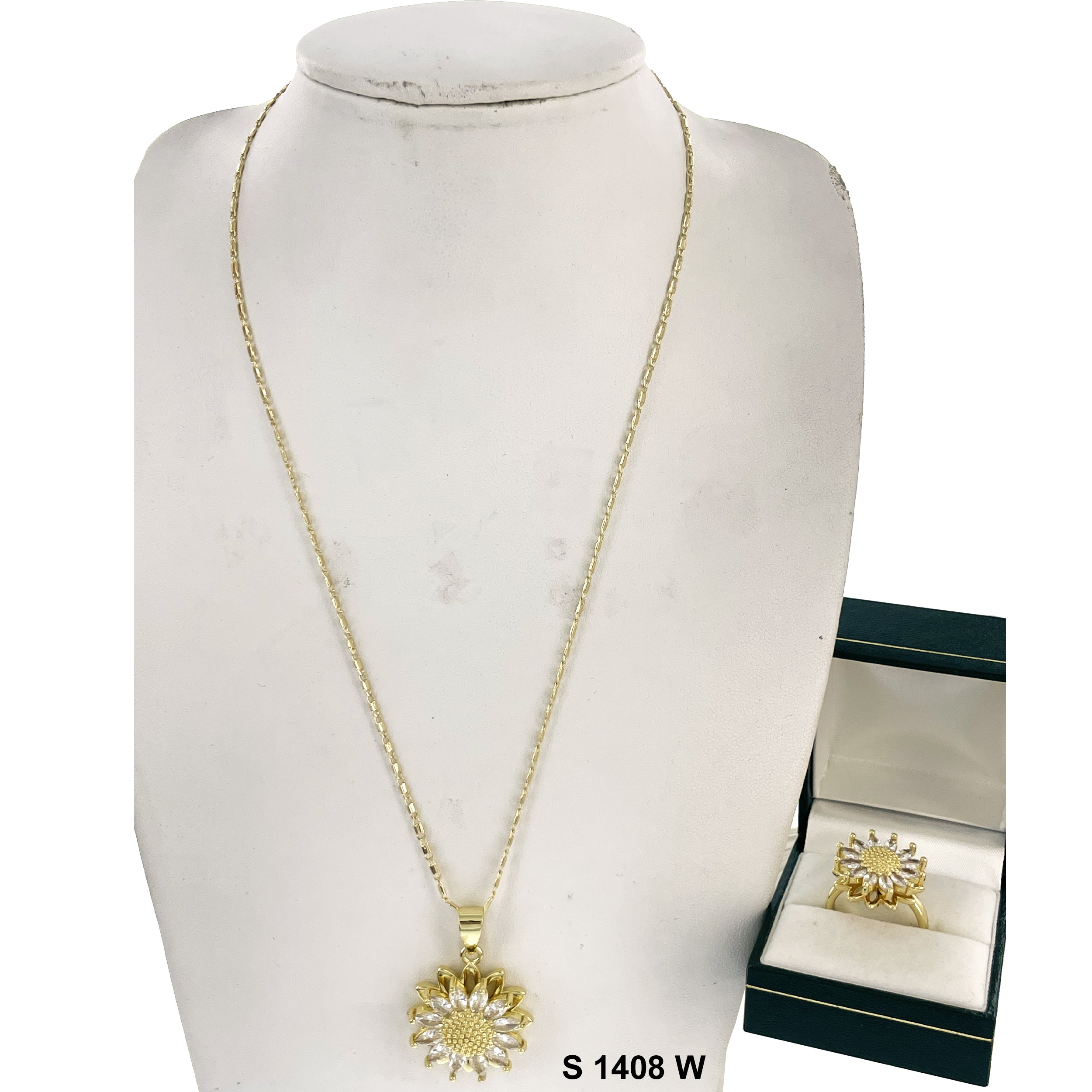 Spinning Top Sunflower Pendant And Ring Necklace Set S 1408 W