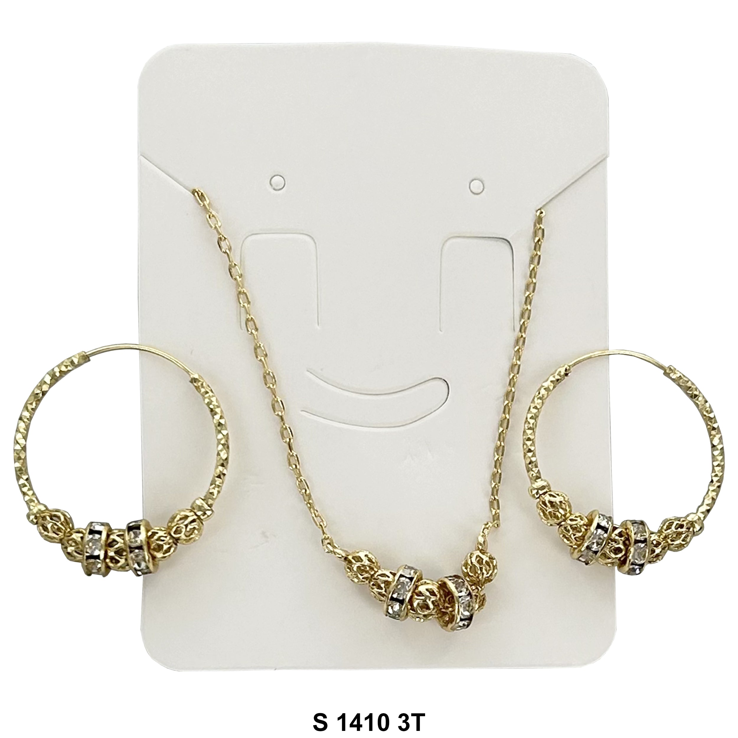 Filigree Stoned Hoops And Necklace Set S 1410 3T