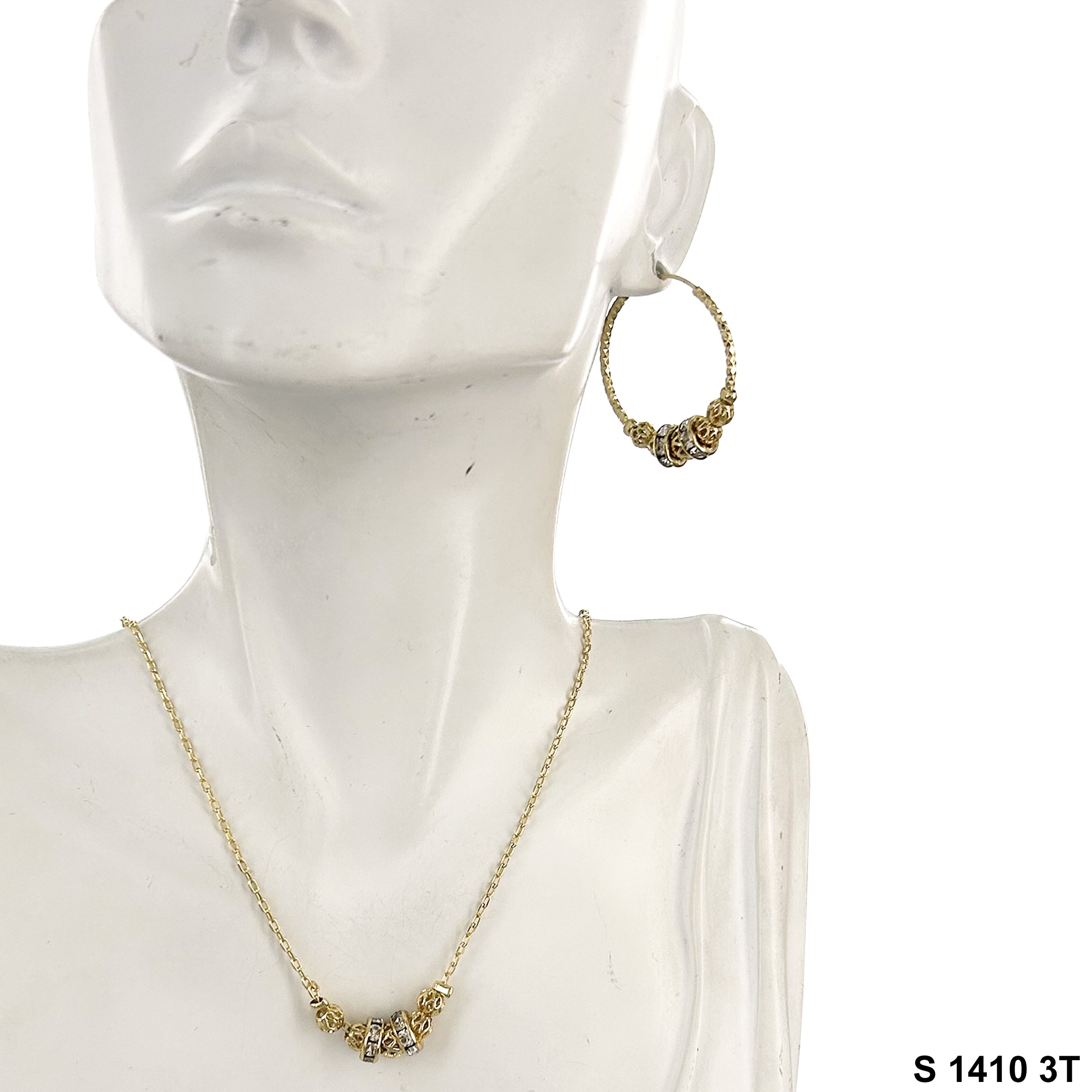 Filigree Stoned Hoops And Necklace Set S 1410 3T