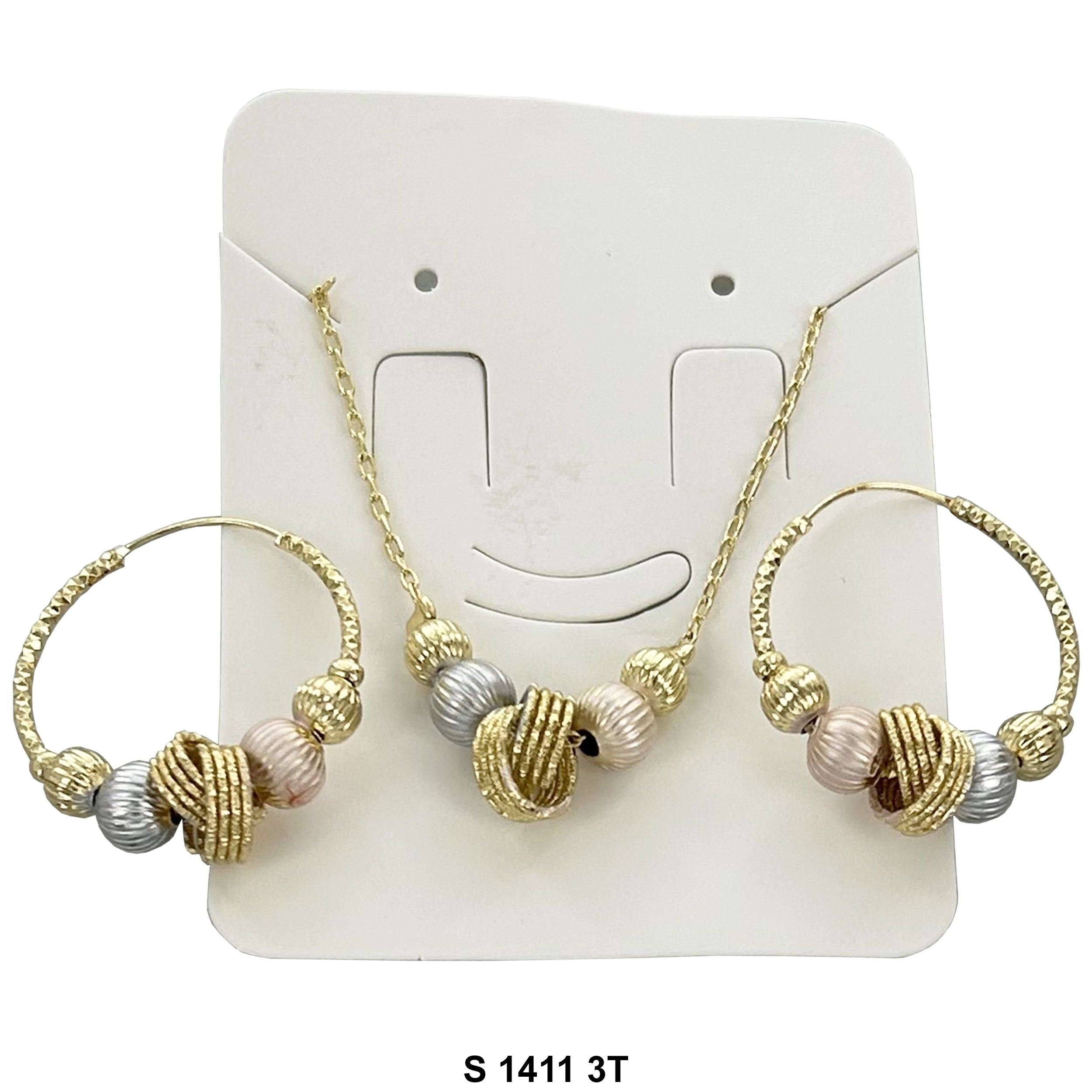 Lantern Bead Hoops And Necklace Set S 1411 3T