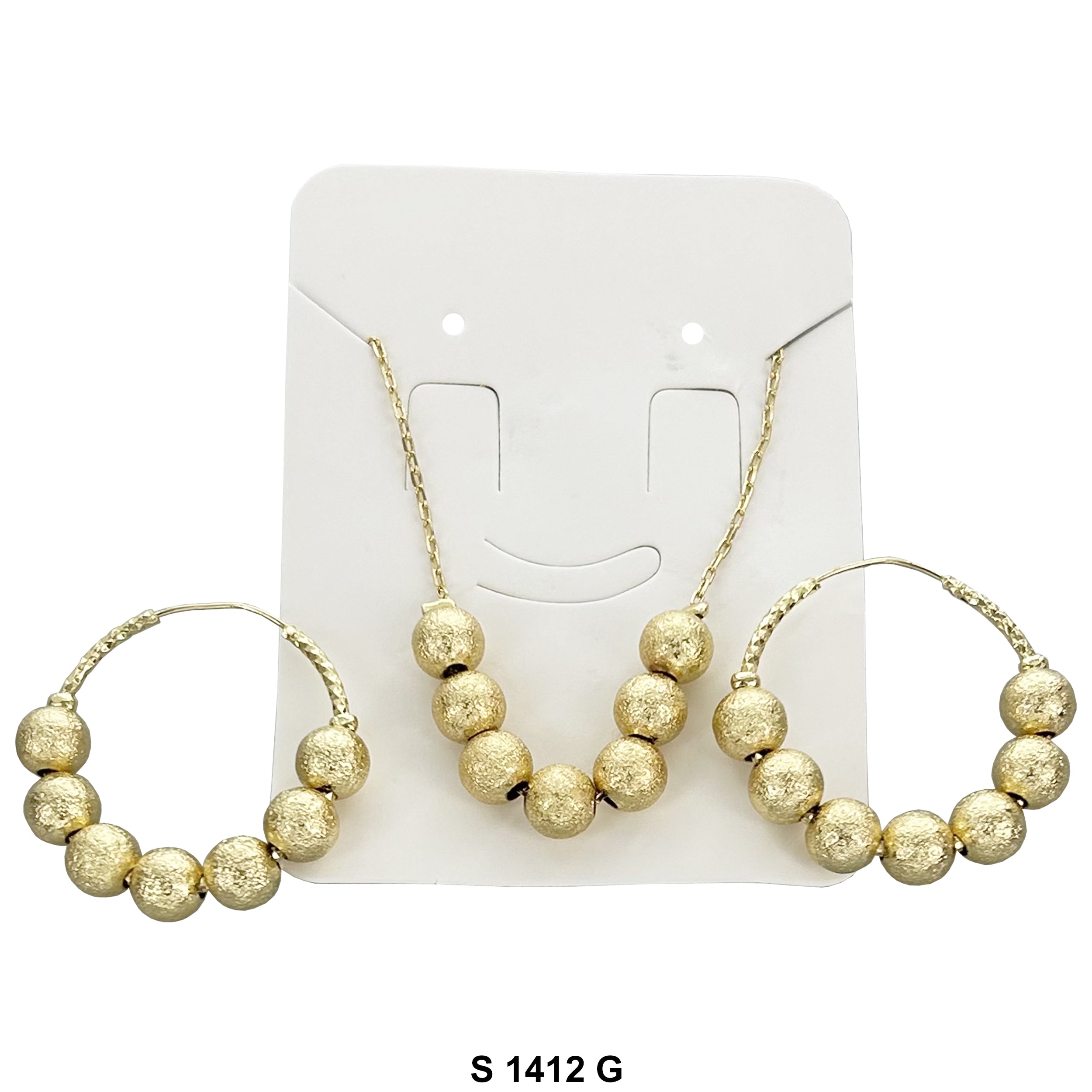 Diamond Cut Bead Hoops And Necklace Set S 1412 G