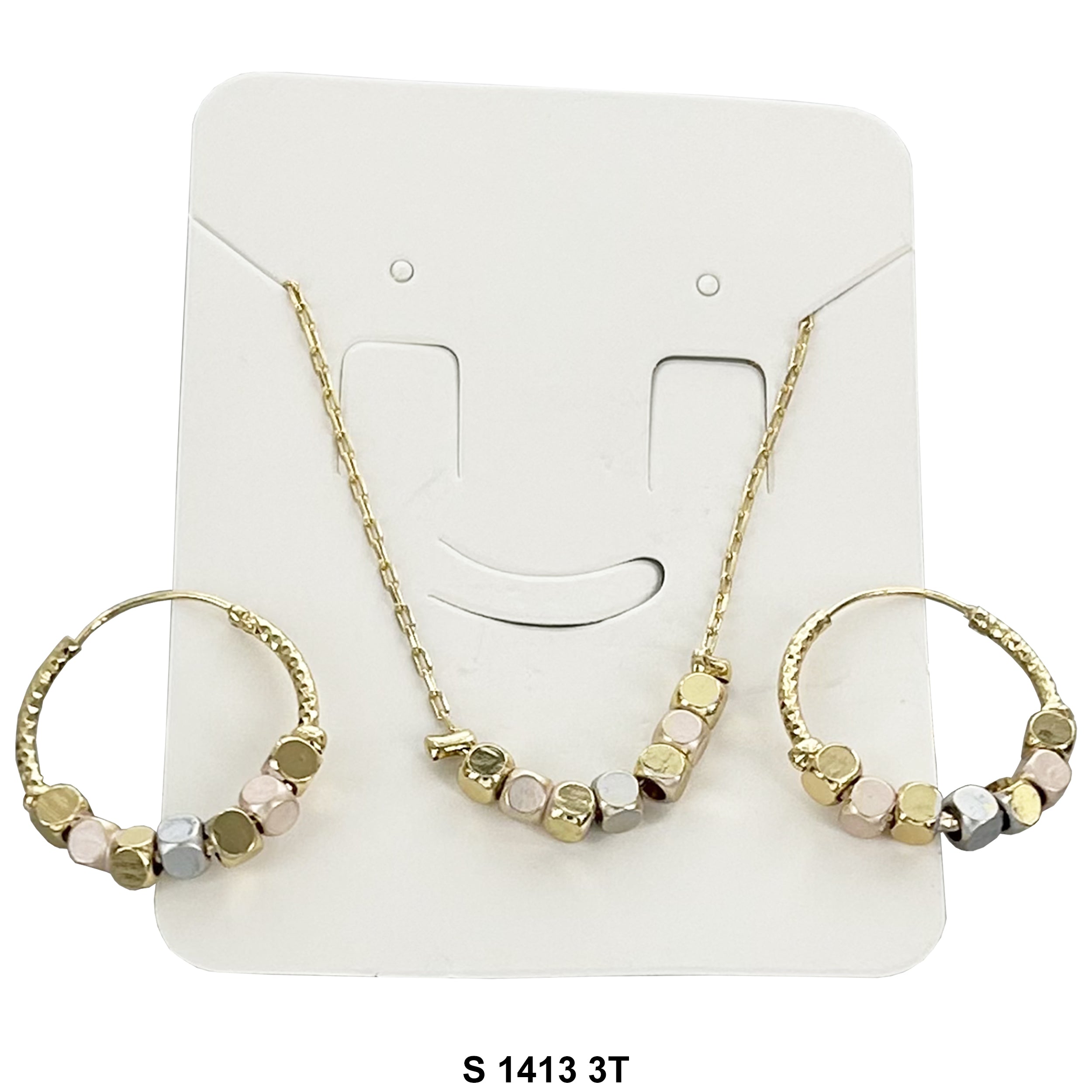 Dice Bead Hoops And Necklace Set S 1413 3T