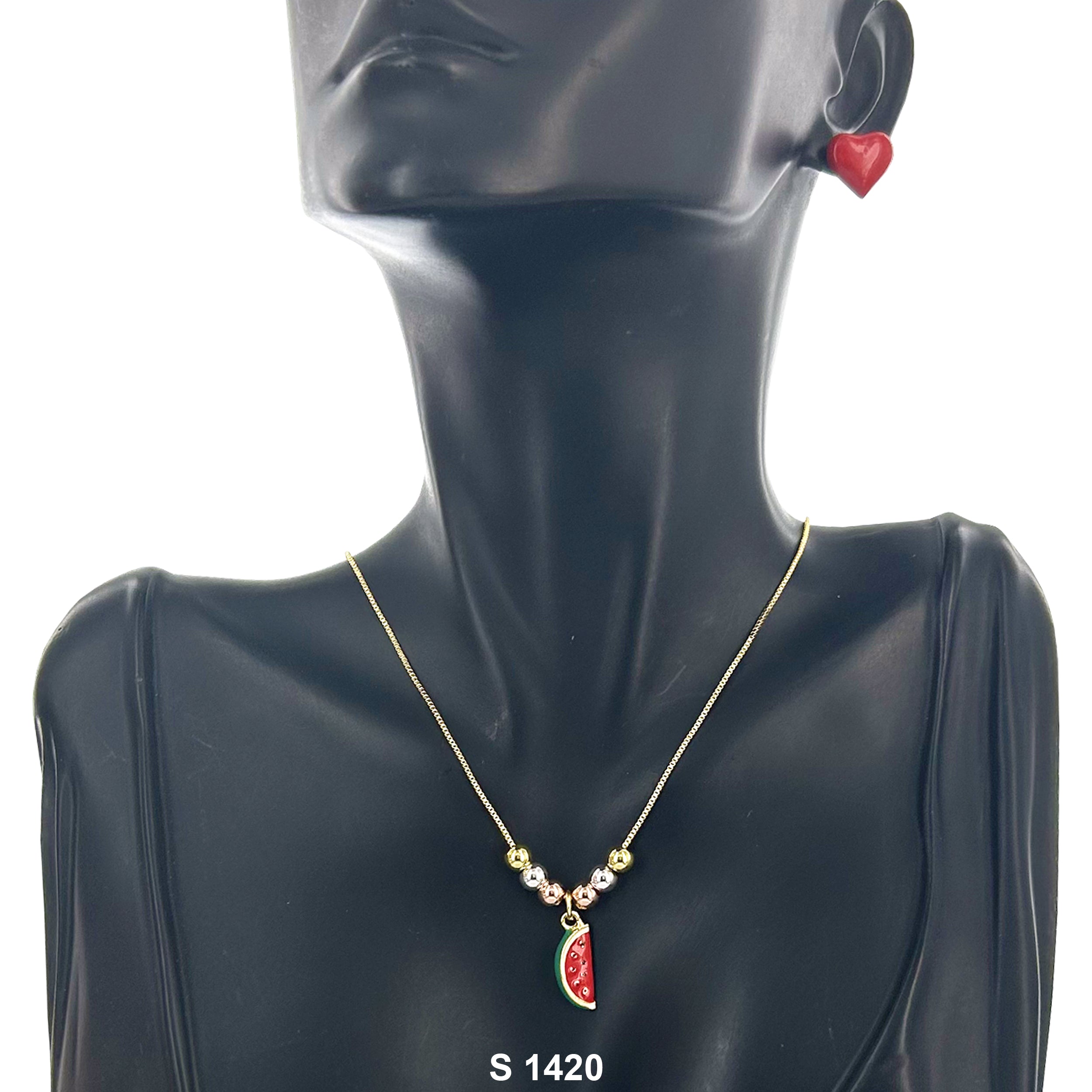 Watermelon Heart Necklace Set S 1420