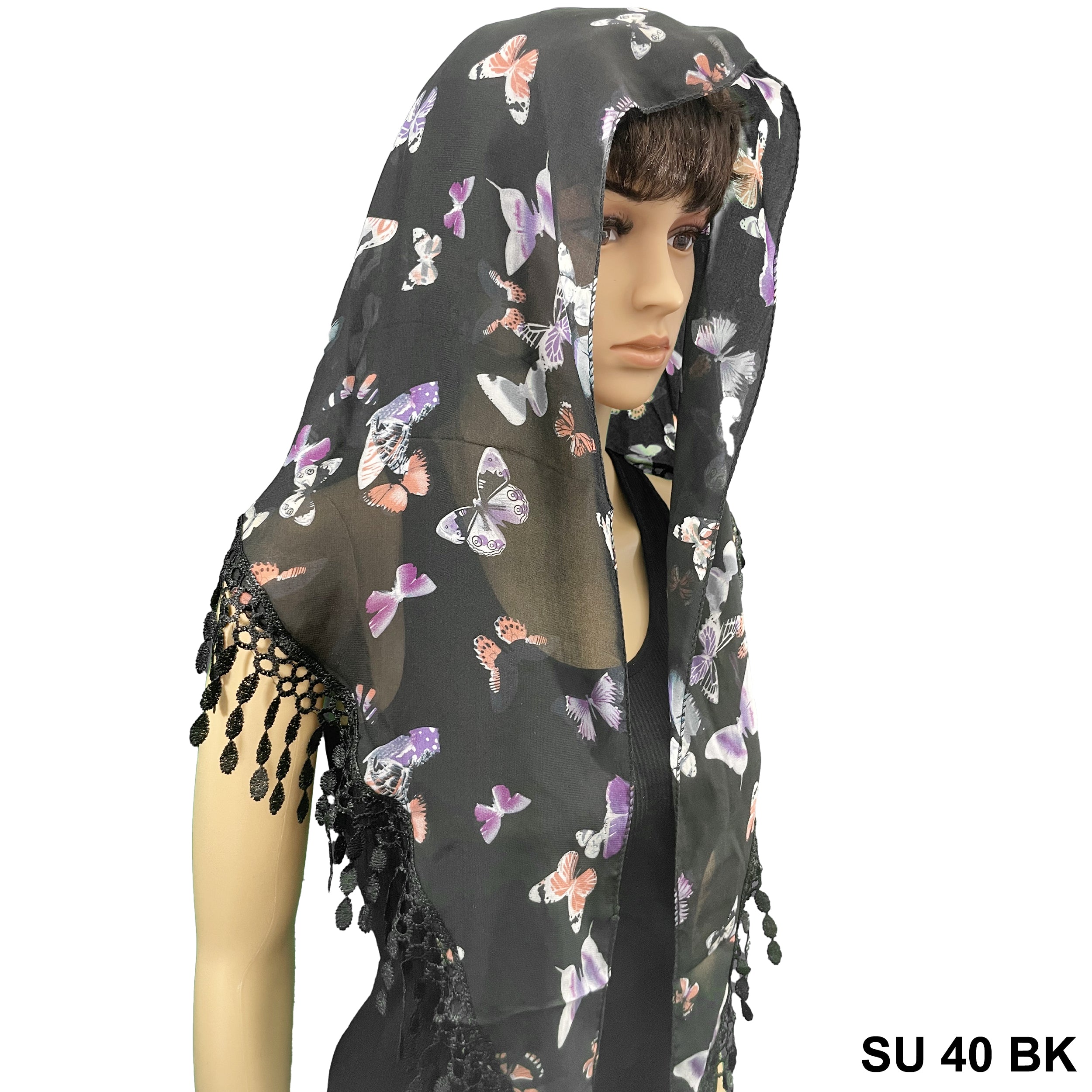 Triangle Butterfly Print Scarf SU 40 BK