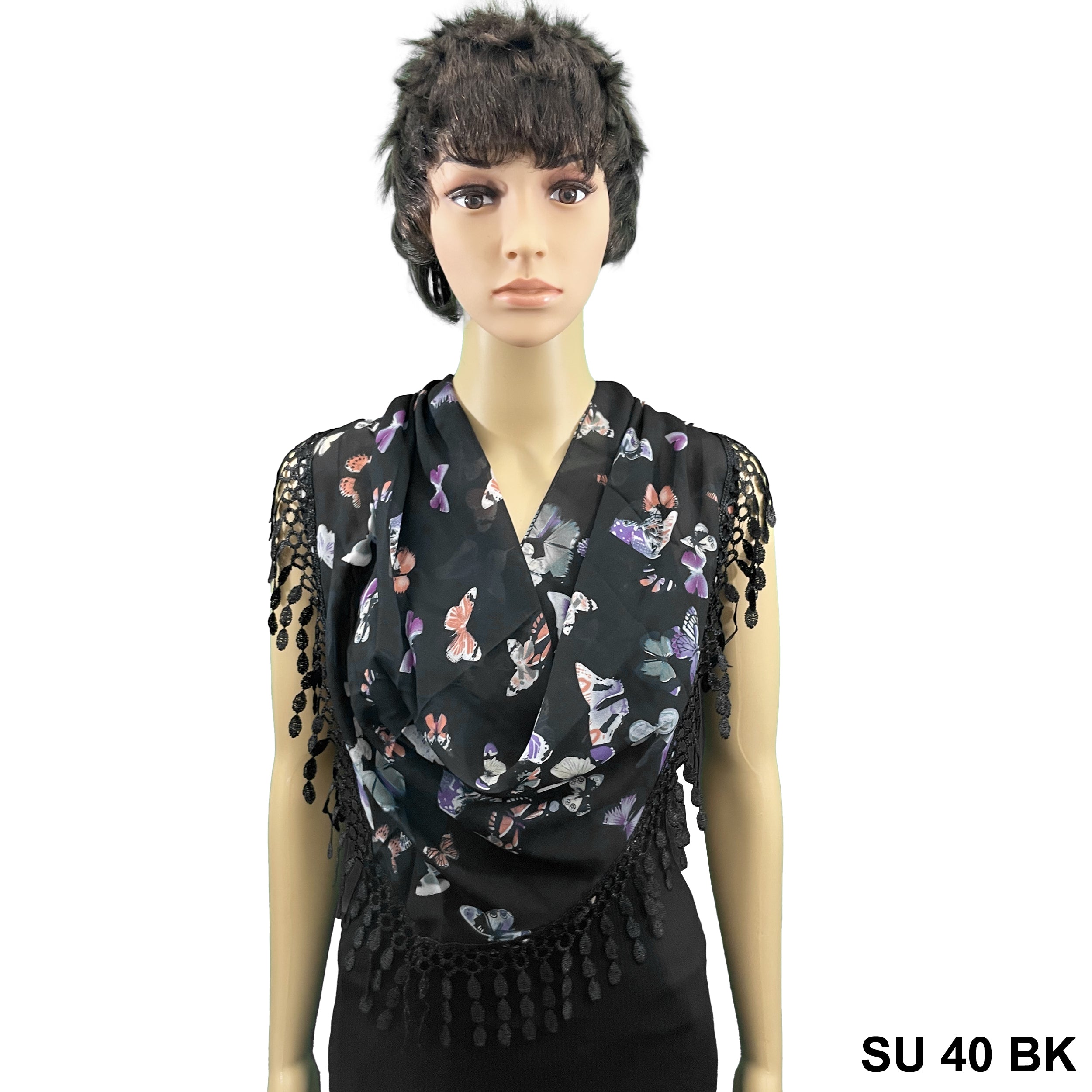 Triangle Butterfly Print Scarf SU 40 BK