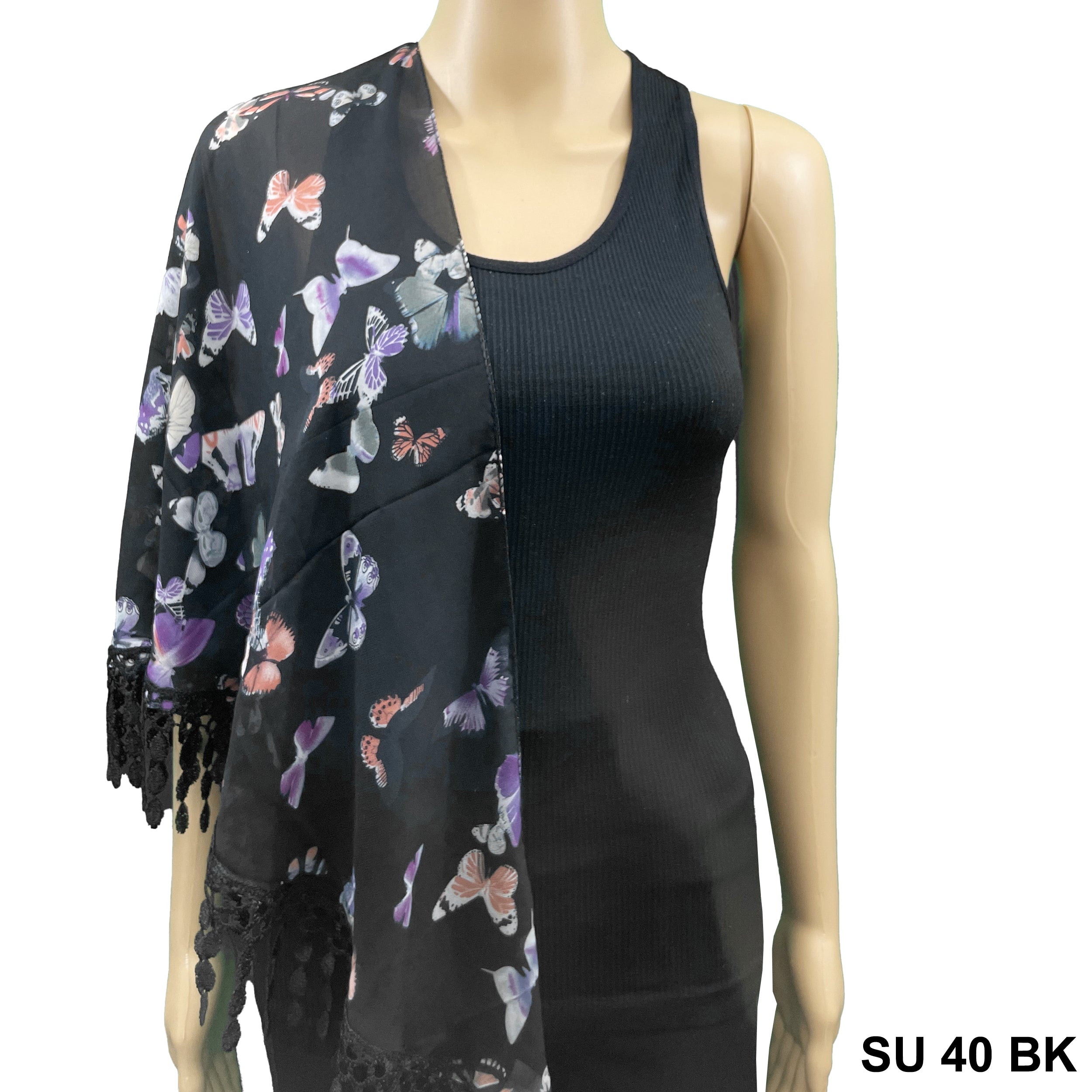 Triangle Butterfly Print Scarf SU 40 BK