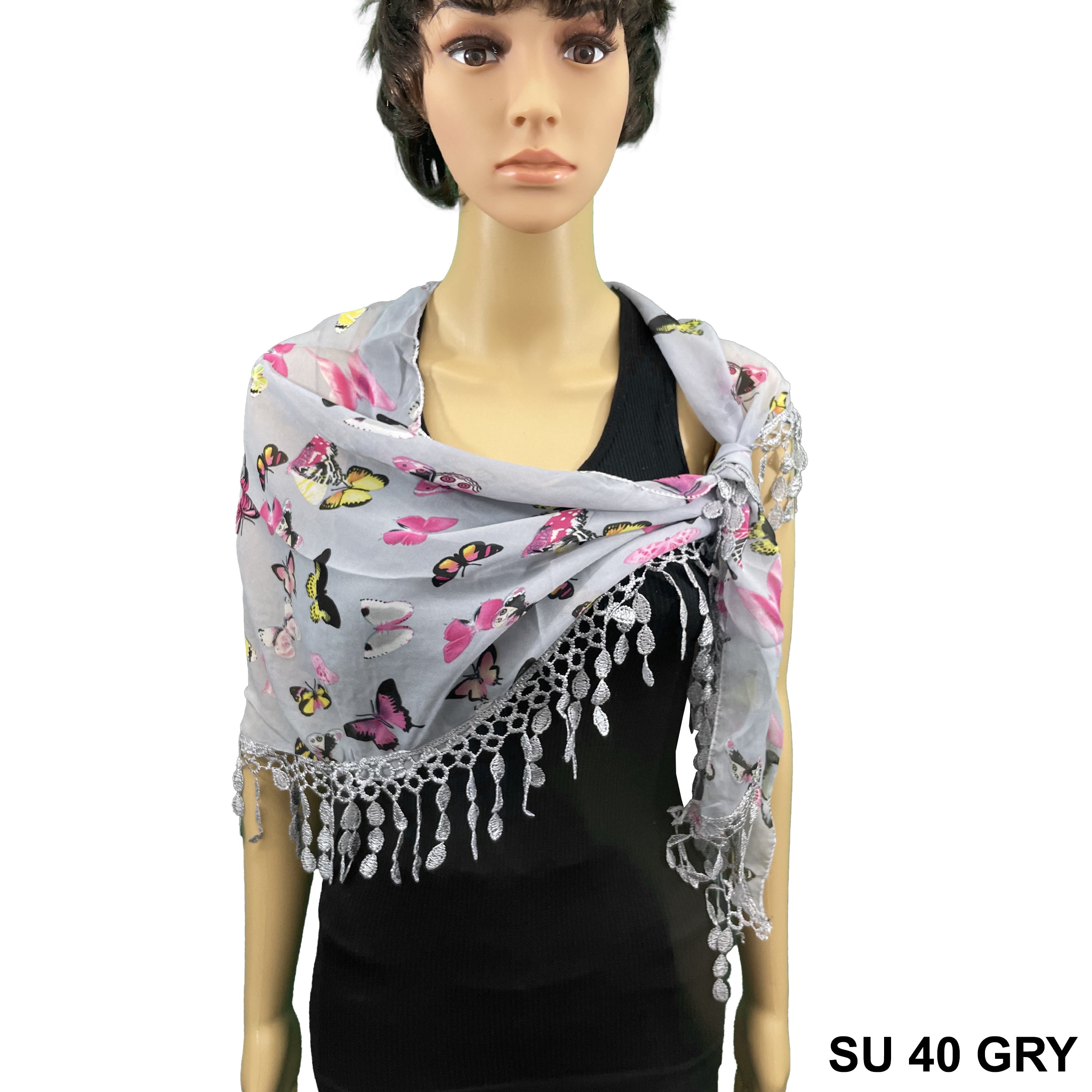 Triangle Butterfly Print Scarf SU 40 GRY