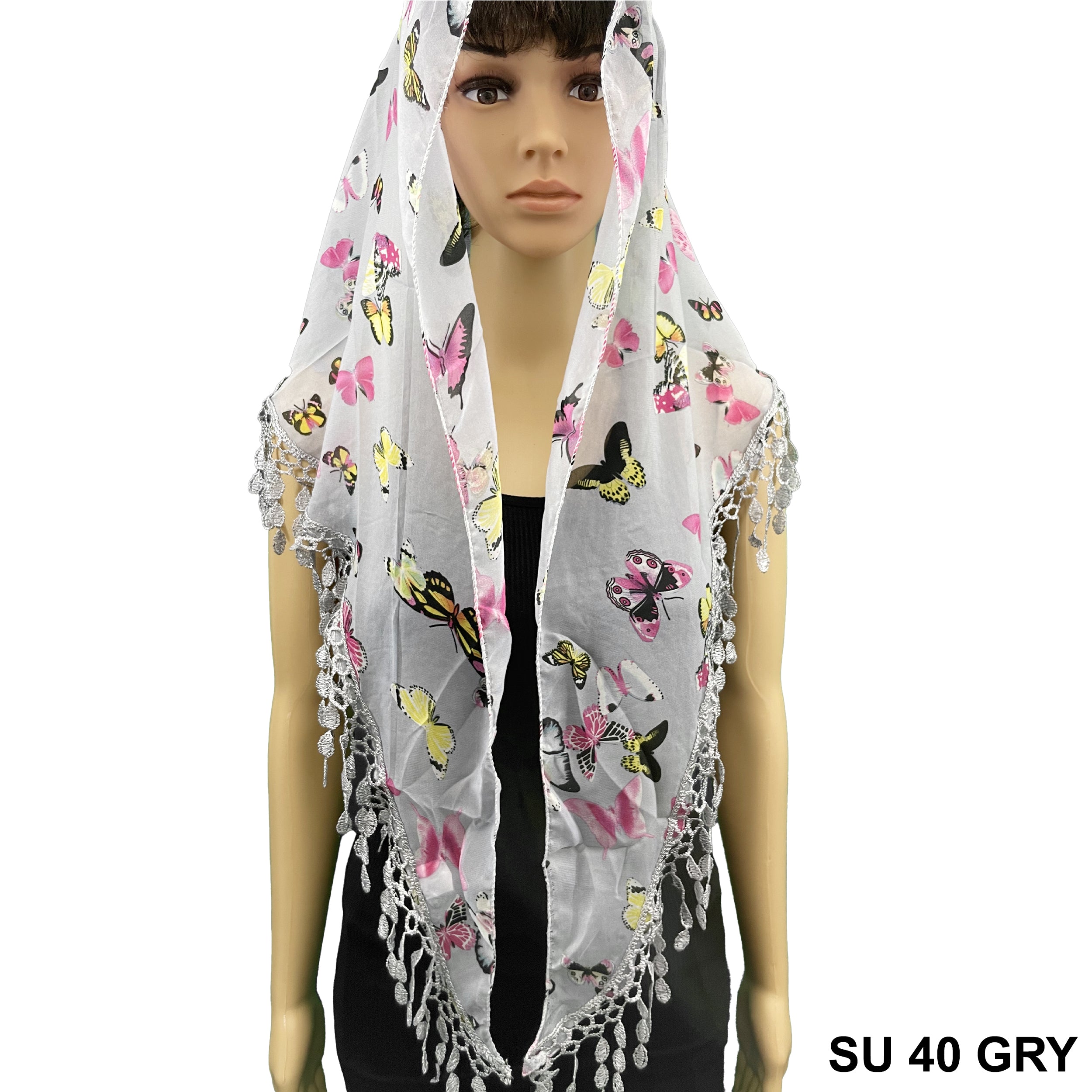 Triangle Butterfly Print Scarf SU 40 GRY