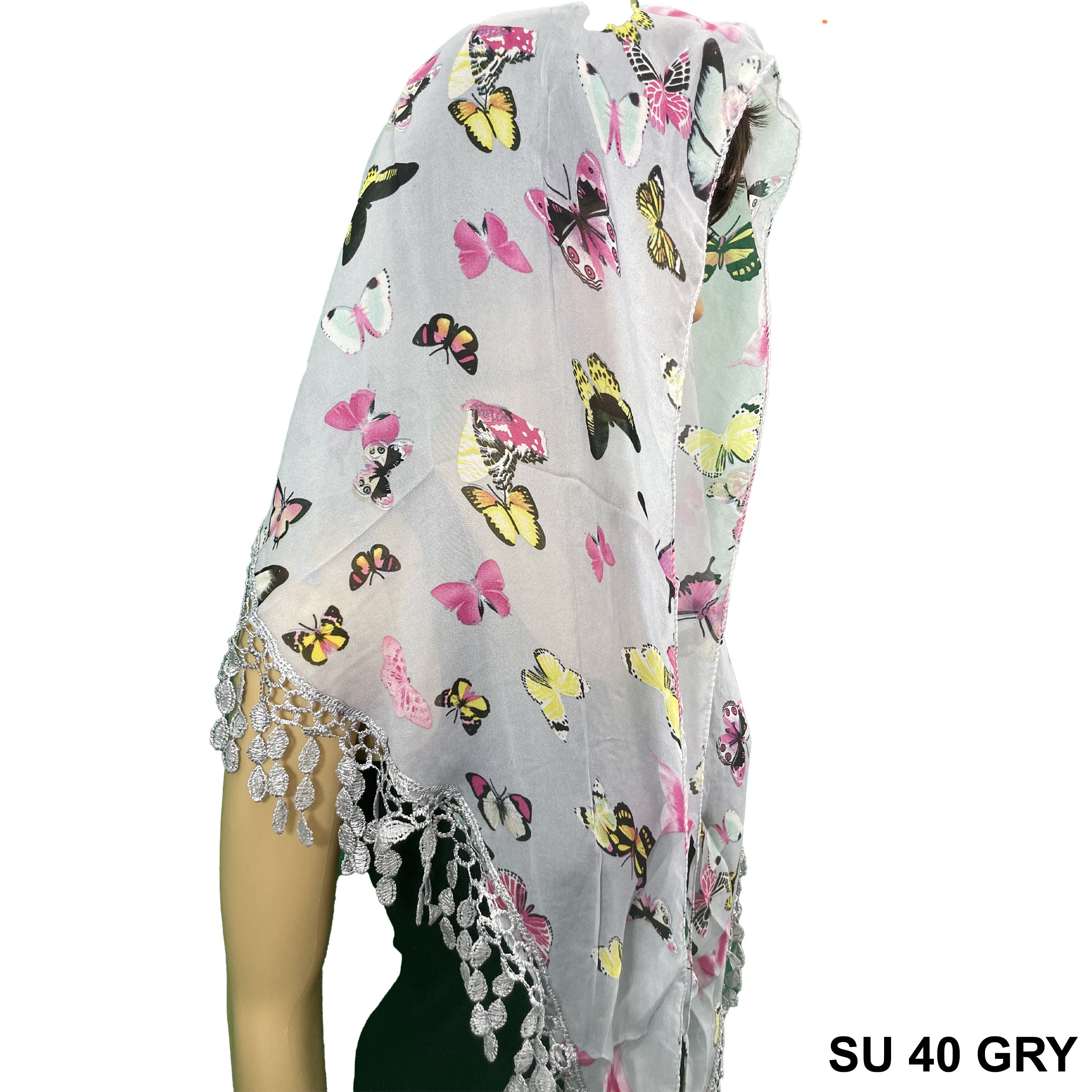 Triangle Butterfly Print Scarf SU 40 GRY