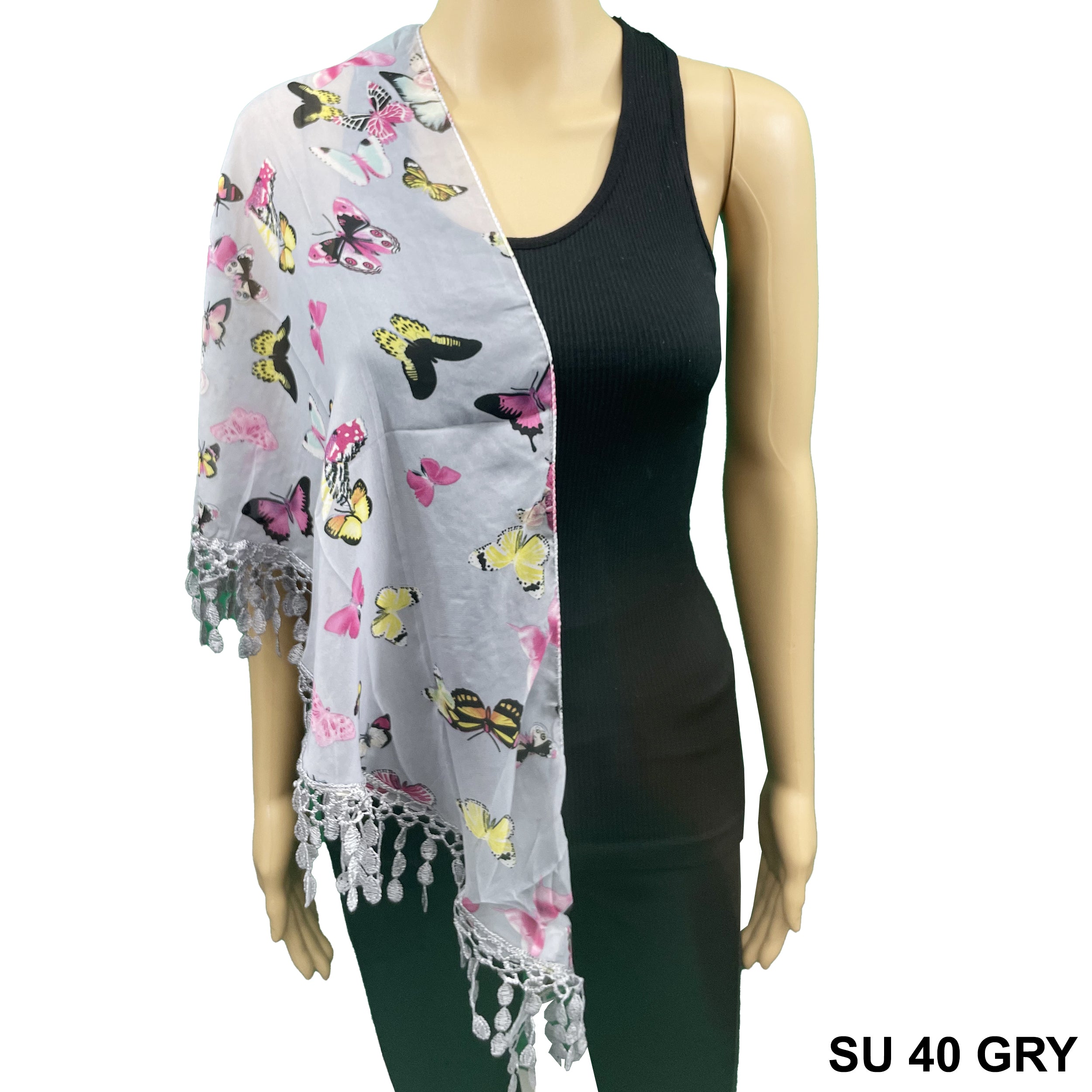 Triangle Butterfly Print Scarf SU 40 GRY