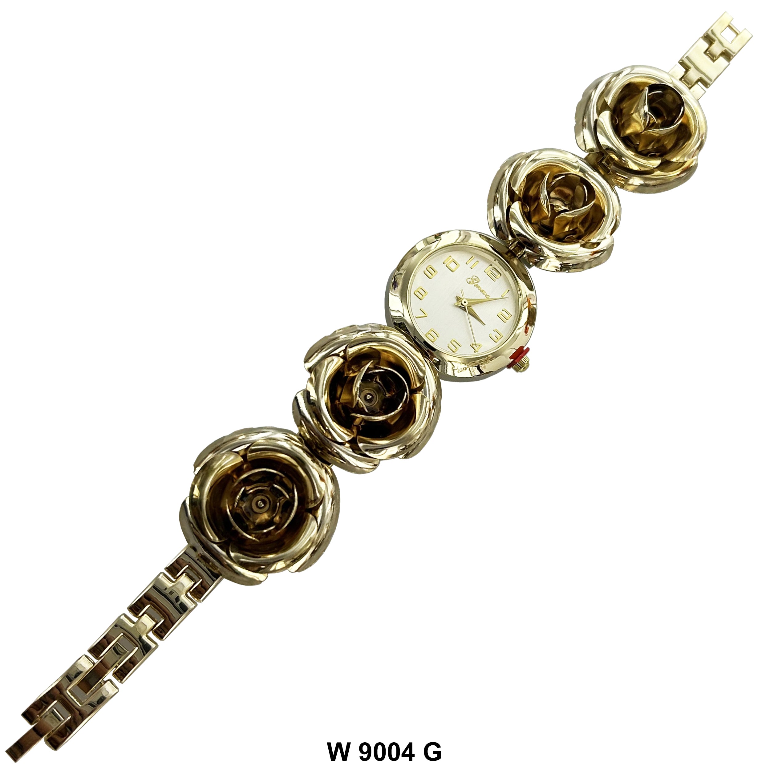 30 MM Rose Bud Design Wrist Watch Stainless Steel Band W 9004 G