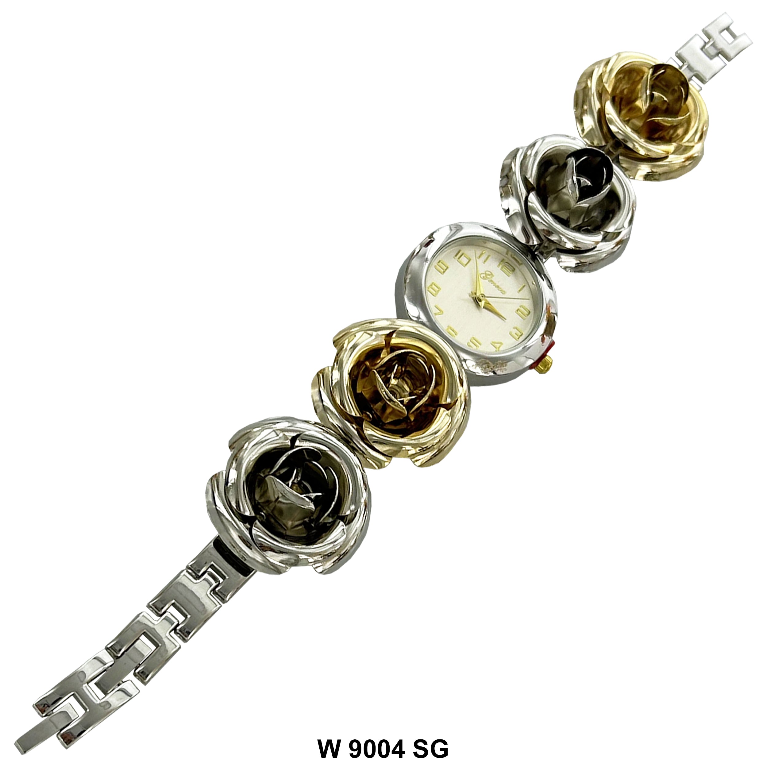 30 MM Rose Bud Design Wrist Watch Stainless Steel Band W 9004 SG