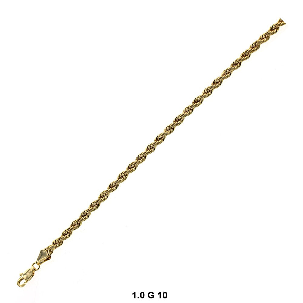 4.9 MM Rope Anklet 1.0 G 10"