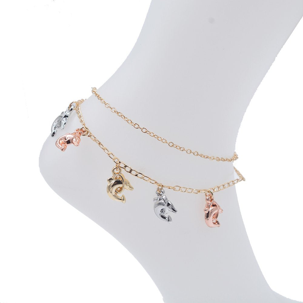 Double Chain Dolphins Anklet A 1016