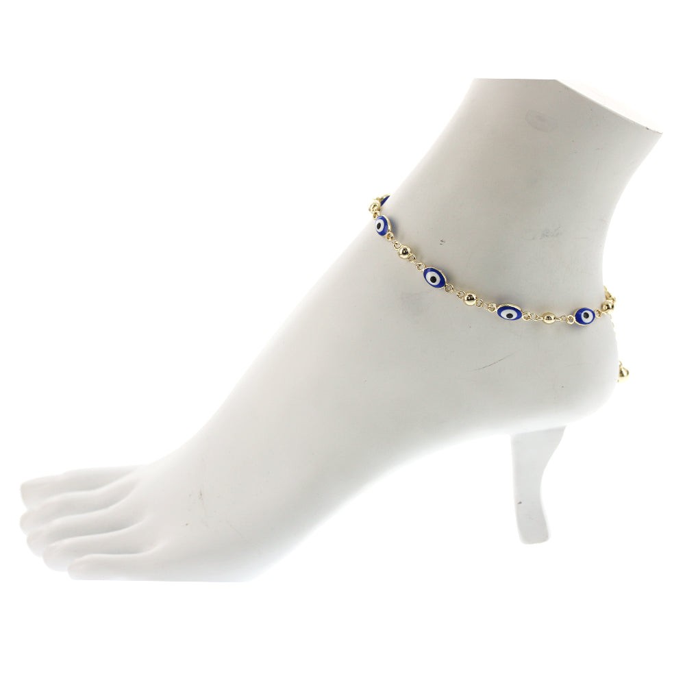 Oval Evil Eye Anklet Blue A 1074 BL