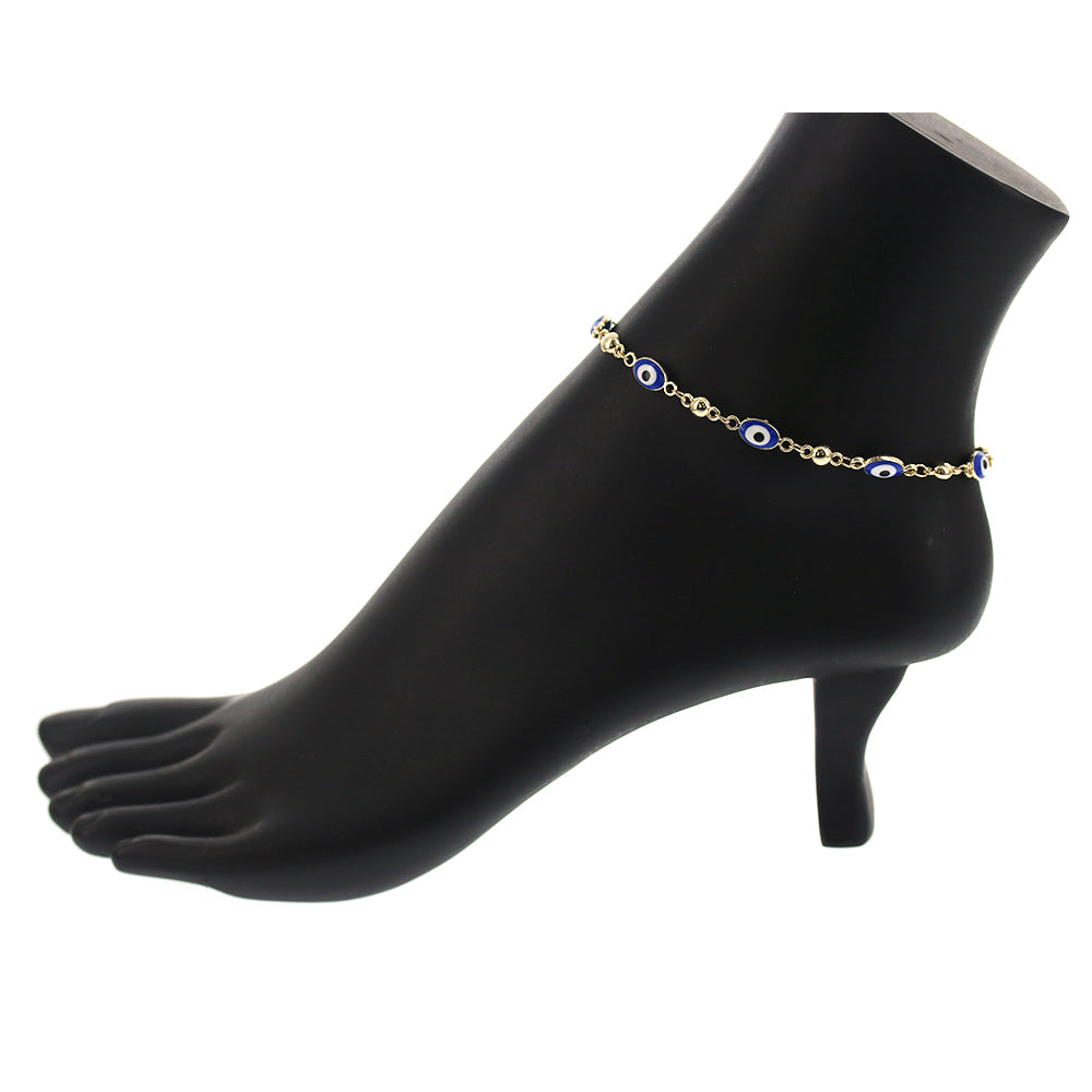 Oval Evil Eye Anklet Blue A 1074 BL