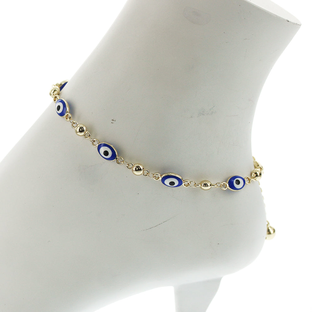 Oval Evil Eye Anklet Blue A 1074 BL