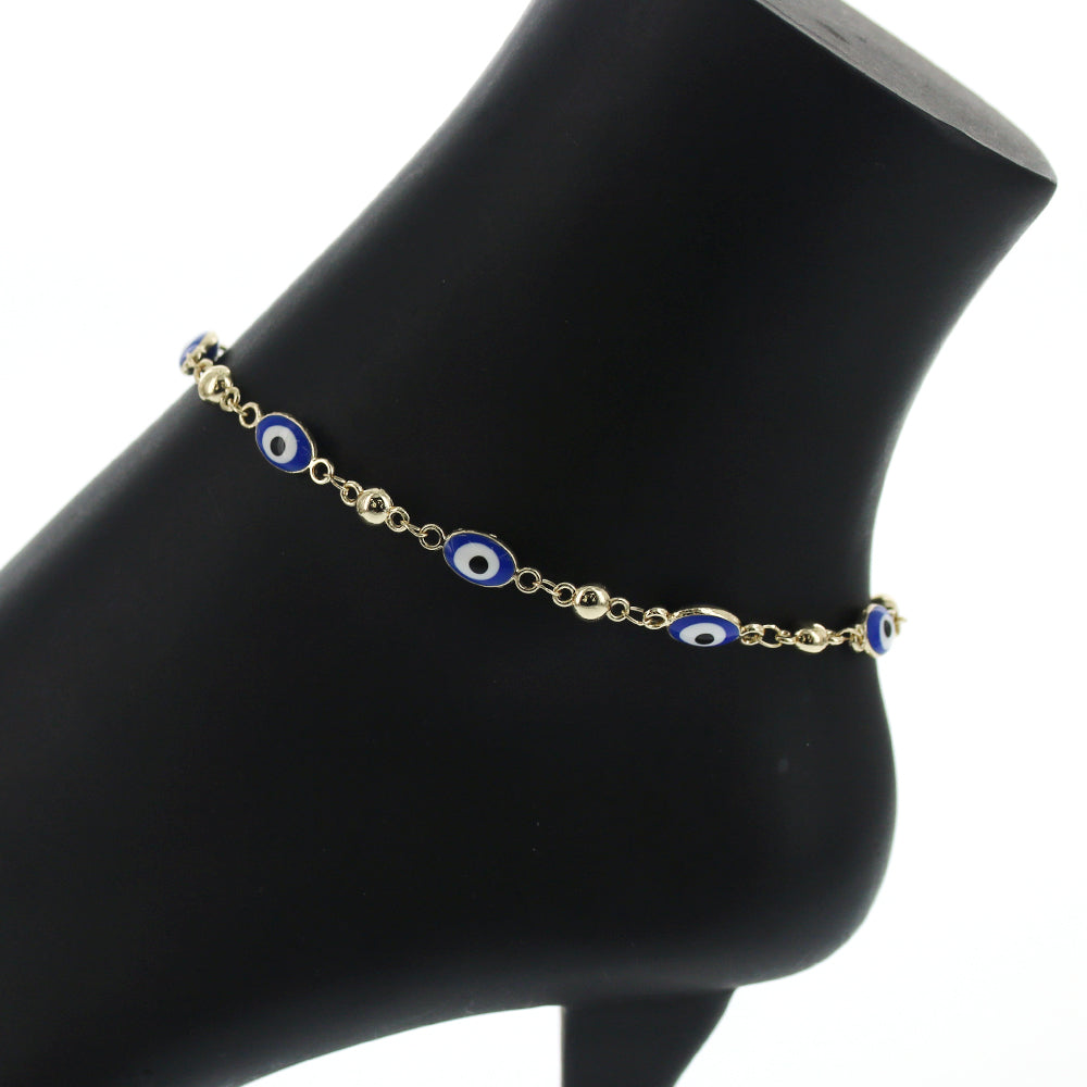 Oval Evil Eye Anklet Blue A 1074 BL