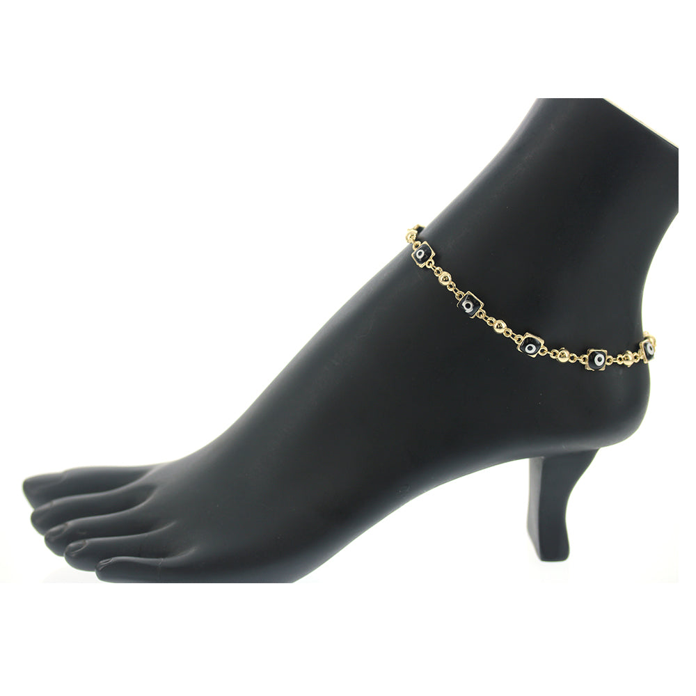 Square Evil Eye Beads Anklet A 1075 BK